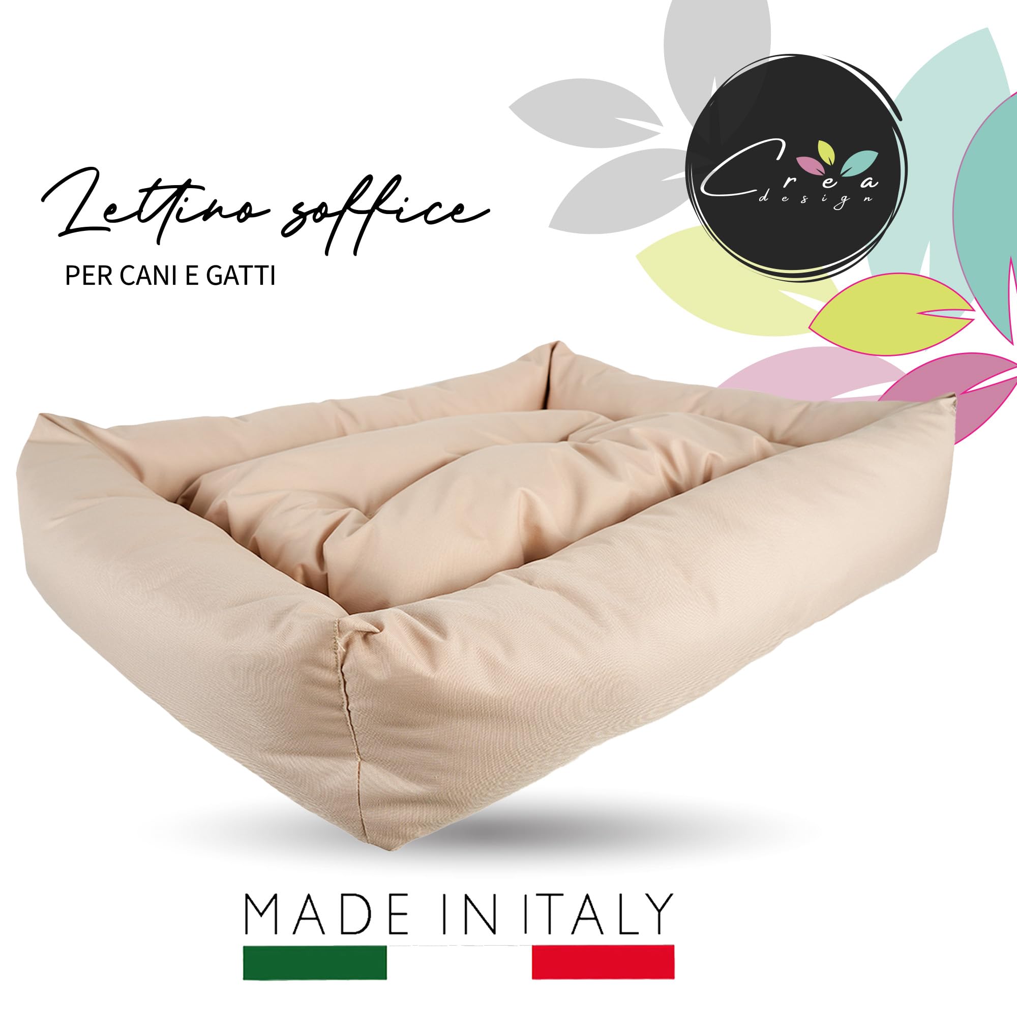 Crea Bed - Cuccia lettino per cani idrorepellente resistente ai graffi, realizzata a mano in Italia. Cuscino per Cane tessuto robusto per l'uso interno ed esterno. XS/S | 50 x 60 cm, BEIGE