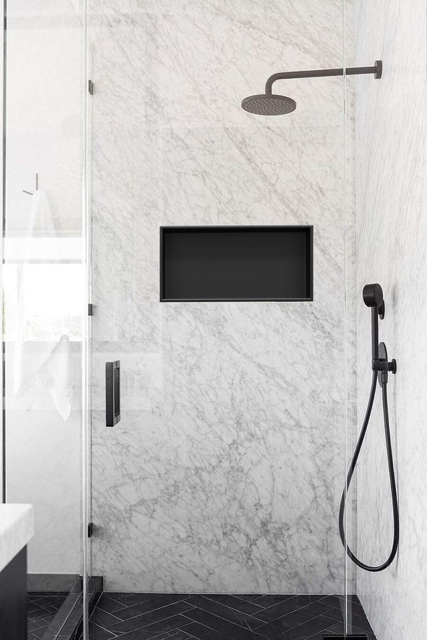 Buy Shower Niche NO TILE NEEDED 24" X 12" Powder Coat Black Recessed