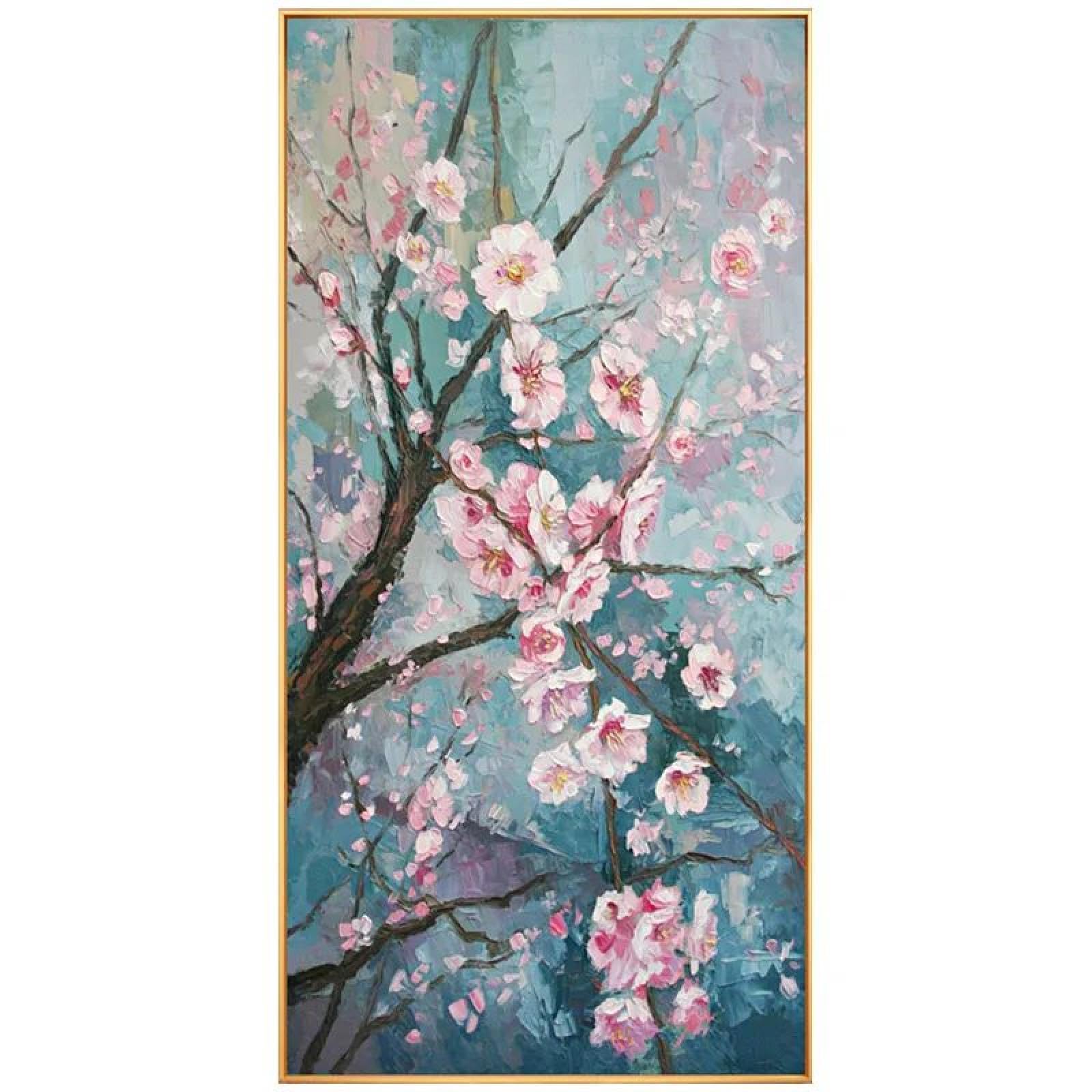 Lienzo enmarcado para pared, pinturas extragrandes, versión vertical, sala de estar, restaurante, 85 x 170 cm, con marco dorado