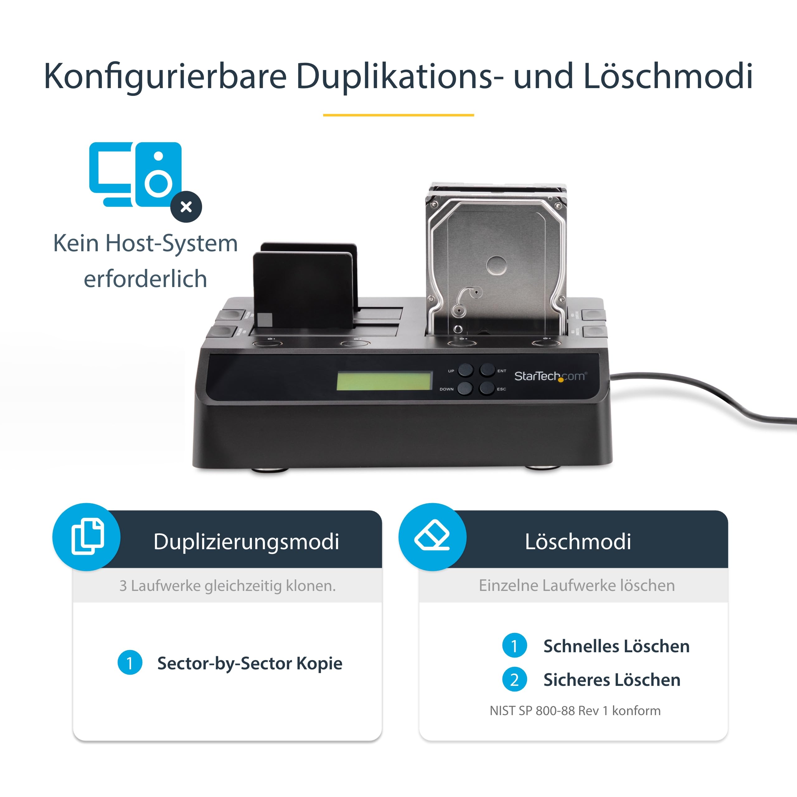 StarTech 4 Bay Festplatten Kopierstation USB 3.0 / eSATA auf SATA - HDD 1:3 Duplikator - Standalone Festplattenkloner