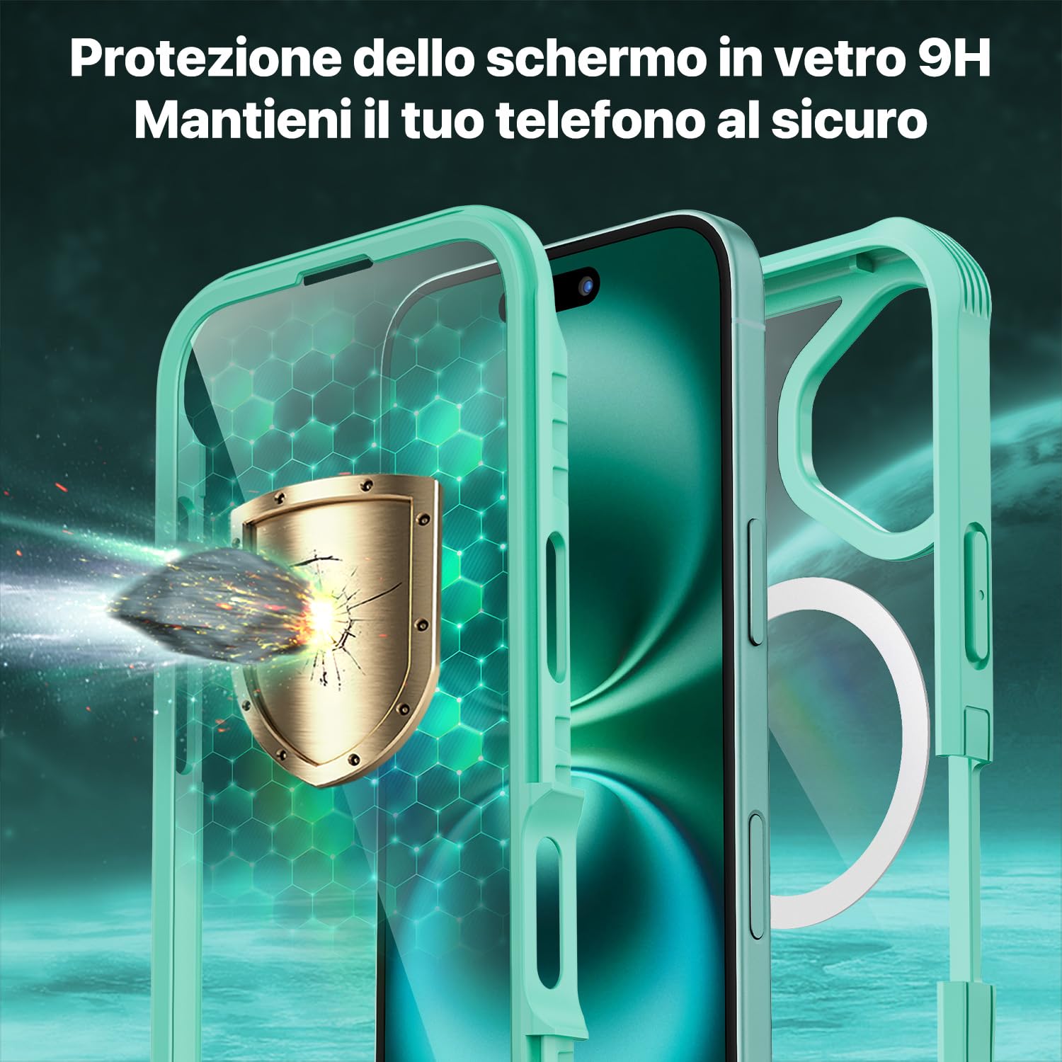 CENHUFO Magnetica Cover iPhone 16, [Compatibile con Magsafe] Integrata [9H HD] Vetro Temperato Schermo e Protezione Fotocamera, Custodia Antiurto 360 Gradi Fronte Retro Doppia Faccia Case -Verde