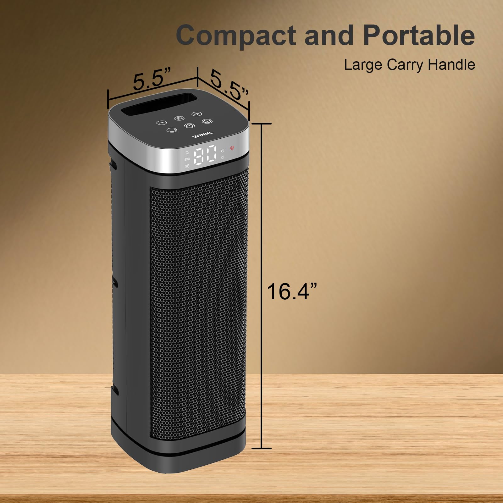 Space Heater, WINHL 17 Inches Electric Heaters for Indoor Use with Thermostat and Remote, 70°Oscillation, 12H Timer, 5 Modes, 1500W PTC Ceramic Fast Safety Heat for Office Bedroom Home