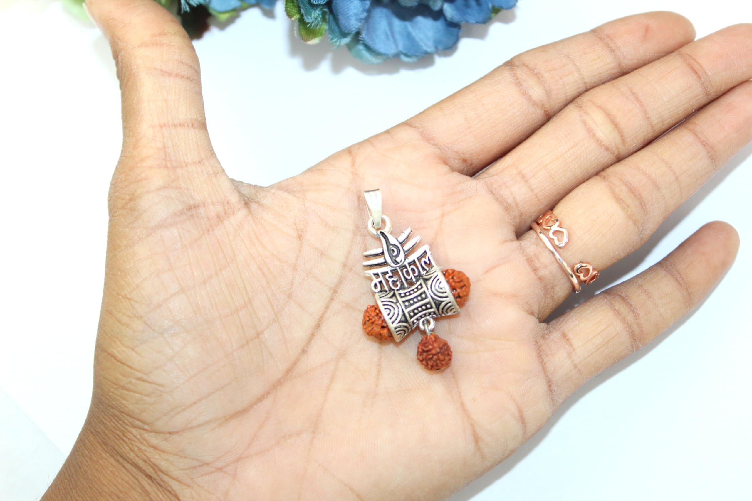 Hijet Colgante de plata oxodizada Om Damru Rudraksha Mahakal para niños y hombres o mujeres para buena suerte buena riqueza bendiciones