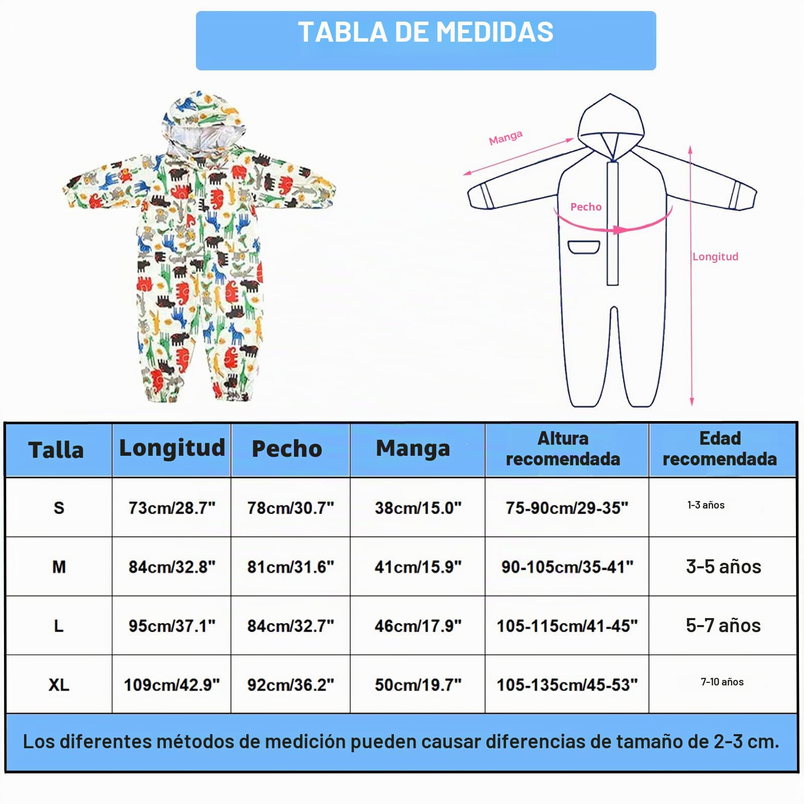 Impermeables para Bebé Niñas Niños Chubasqueros Chaquetas Capa de Lluvia Encapuchado Mono de Bolsillo Dinosaurio Reflectante Abrigos Impermeables Unisex Niños 1-7 años