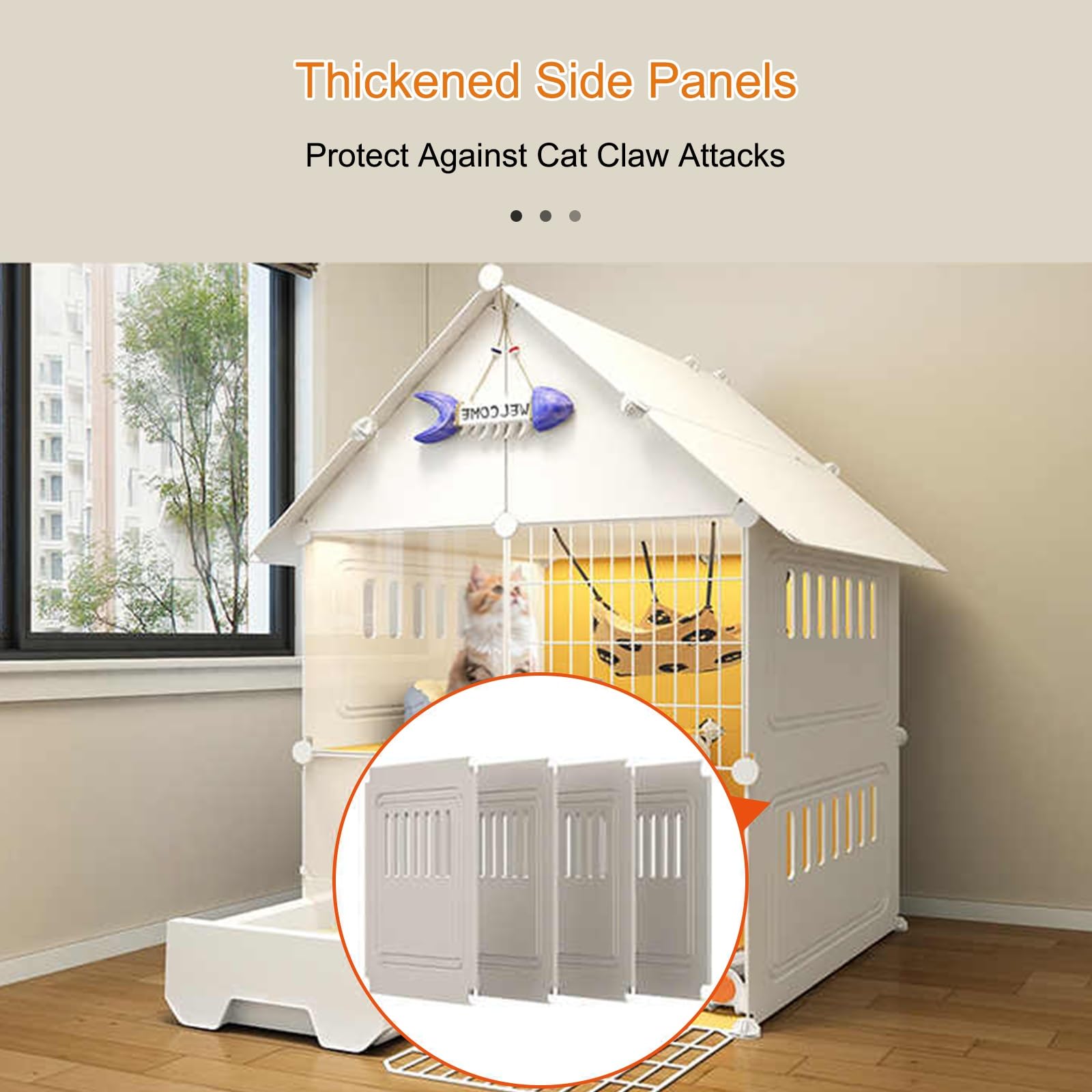 Grote Kattenkooi Binnen, Doe-het-zelf Kattenkennel Kattenverblijf, met Kattenbak, voor 1-2 Katten, Fret, Chinchilla, Konijn (Size : B-111x39x73cm