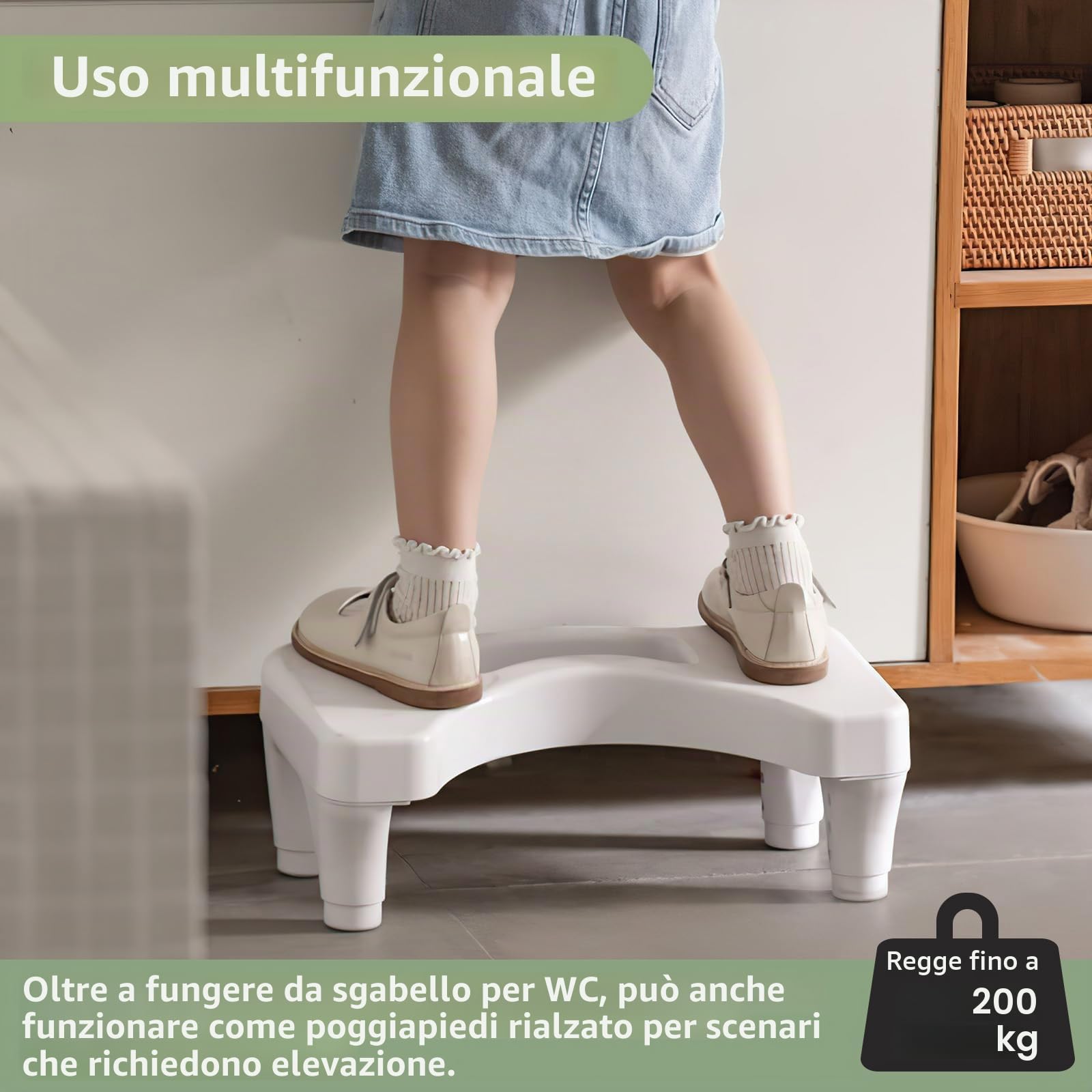 PAVSTINE Sgabello WC Altezza Regolabile, Poggiapiedi Defecare Ergonomico, Sgabellino da Toilette per Alleviare Emorroidi, Stitichezza, L'Intestino, Sgabello Bagno per Adulti, Bambini, Bianco