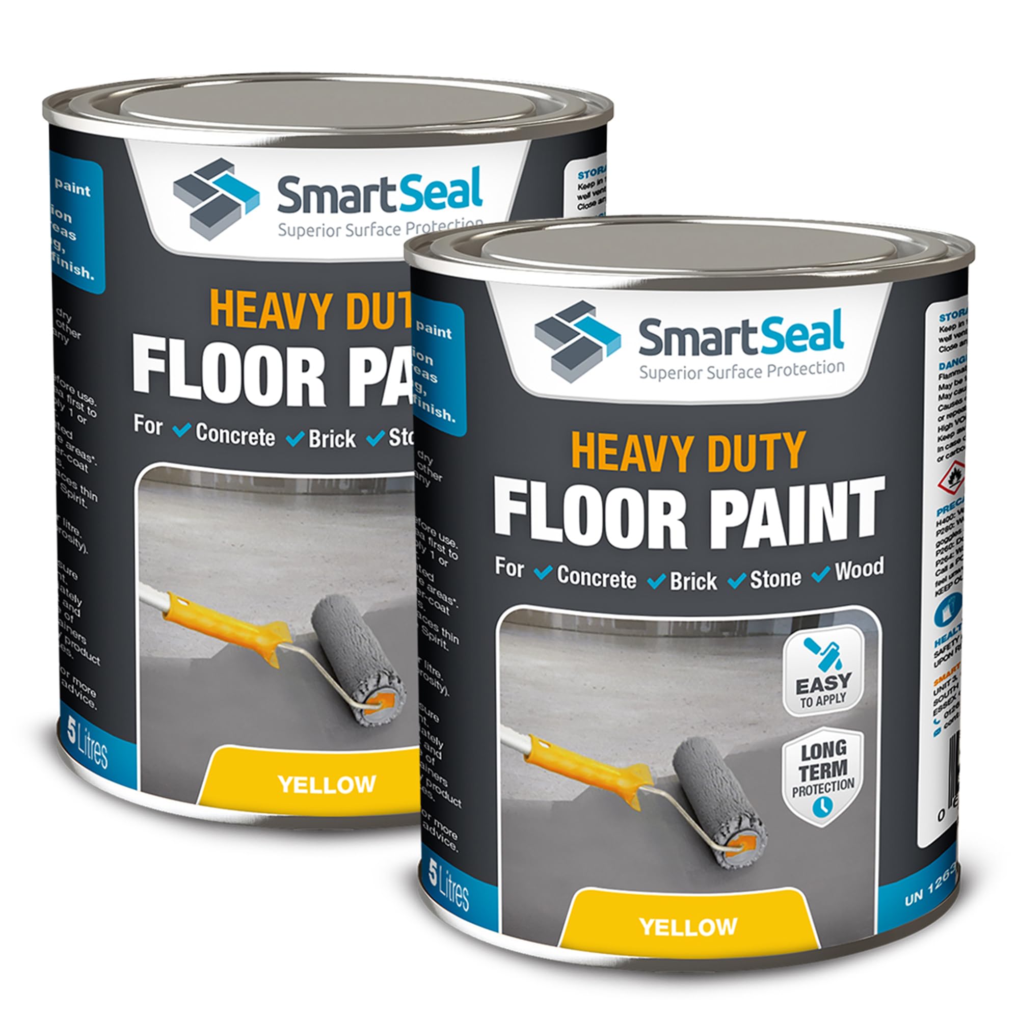 SmartSeal Heavy Duty Floor Paint - Yellow, 2 x 5L - Hard-Wearing Garage Floor Paint with Anti-Slip Mid-Sheen Finish – also Ideal for Decking, Warehouse flooring, Brick, Concrete, Stone & Wood