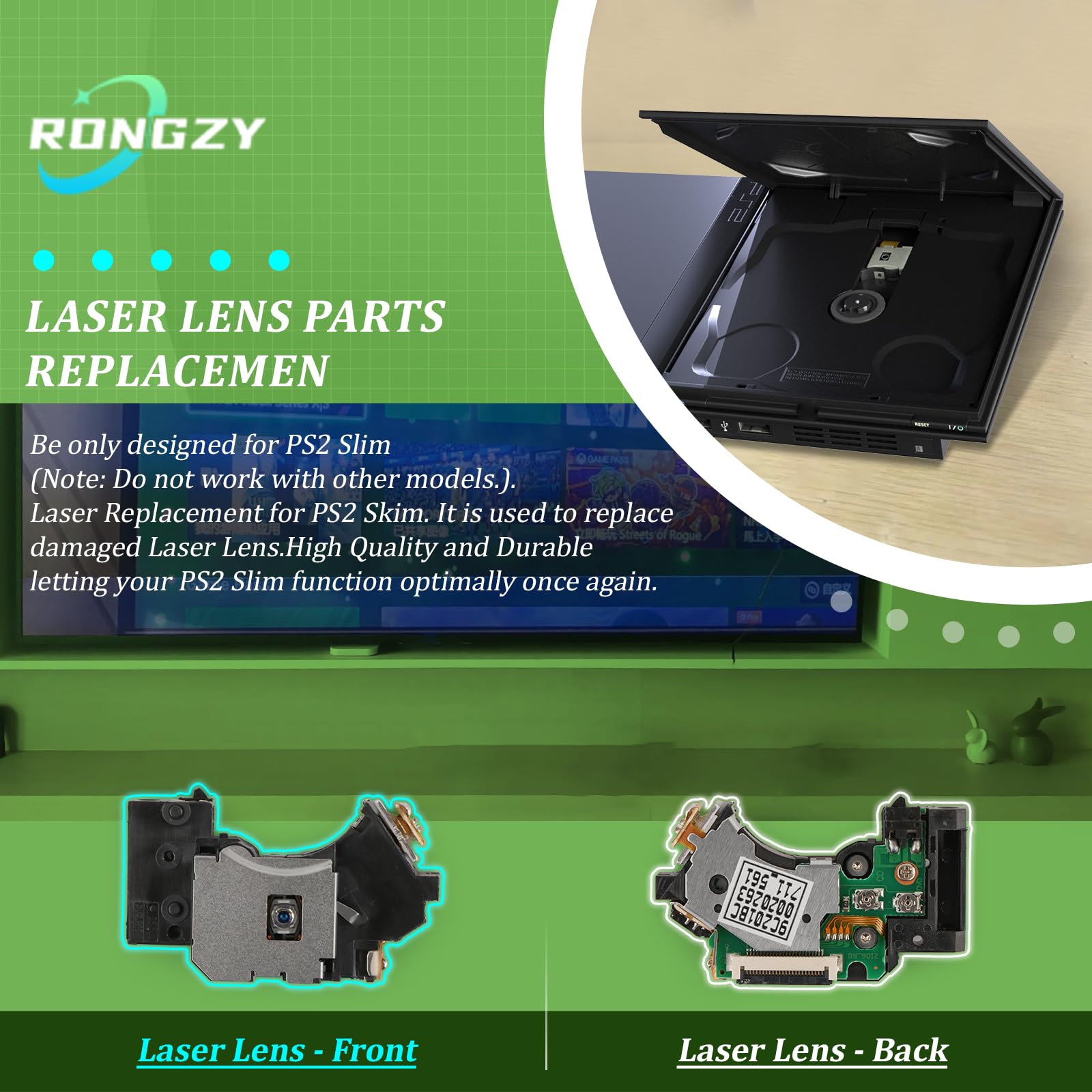 RongZy PVR-802W Laser Lens for PS2 Slim 7W 9W Lente Laser di Ricambio per PS2 Slim Lente Laser Console Ricambio Sostitutiva con Strumenti di Riparazione