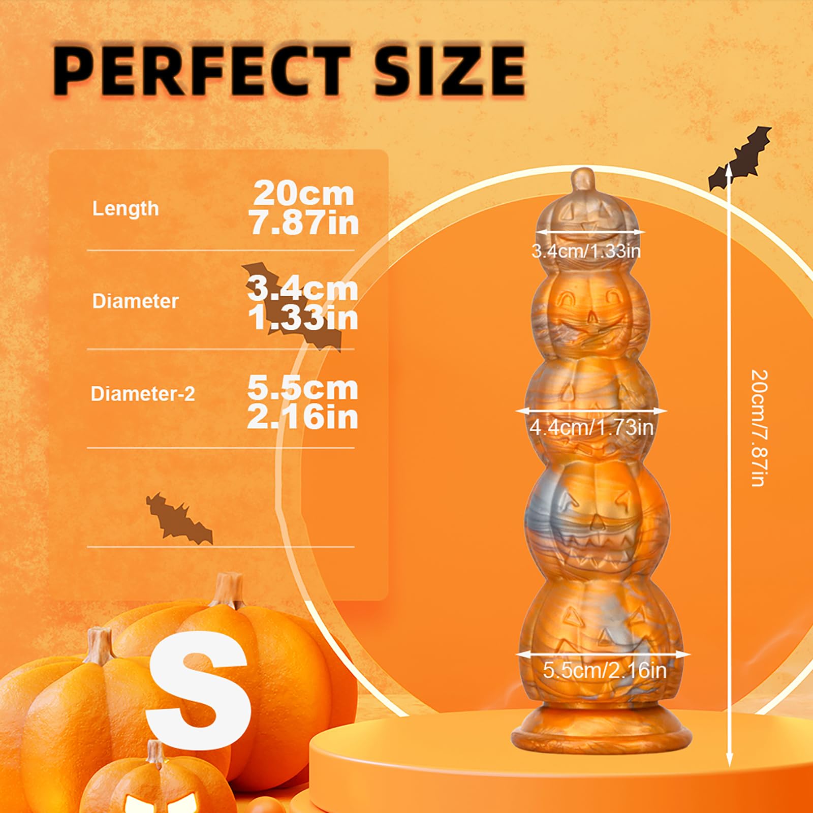 Pumpkin Realistic Dildo with uction Cup, 5 Beads Realistic Dildo Fake Penis Adult Sex Toy for Man Woman - S: S