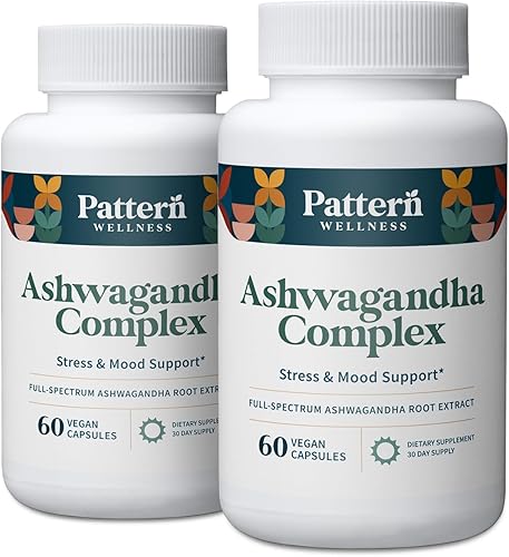 Pattern Wellness Complejo Ashwagandha para hombres y mujeres - KSM-66 y extracto de pimienta negra - Salud de todo el cuerpo y corazón - Apoya el
