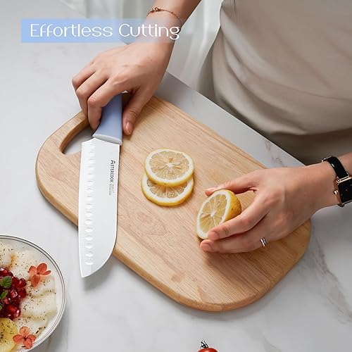 Miniatura 7 de Astercook Juego de cuchillos de cocina con bloque y afilador, 15 piezas de revestimiento de cerámica, cuchillos alemanes de acero inoxidable de alto