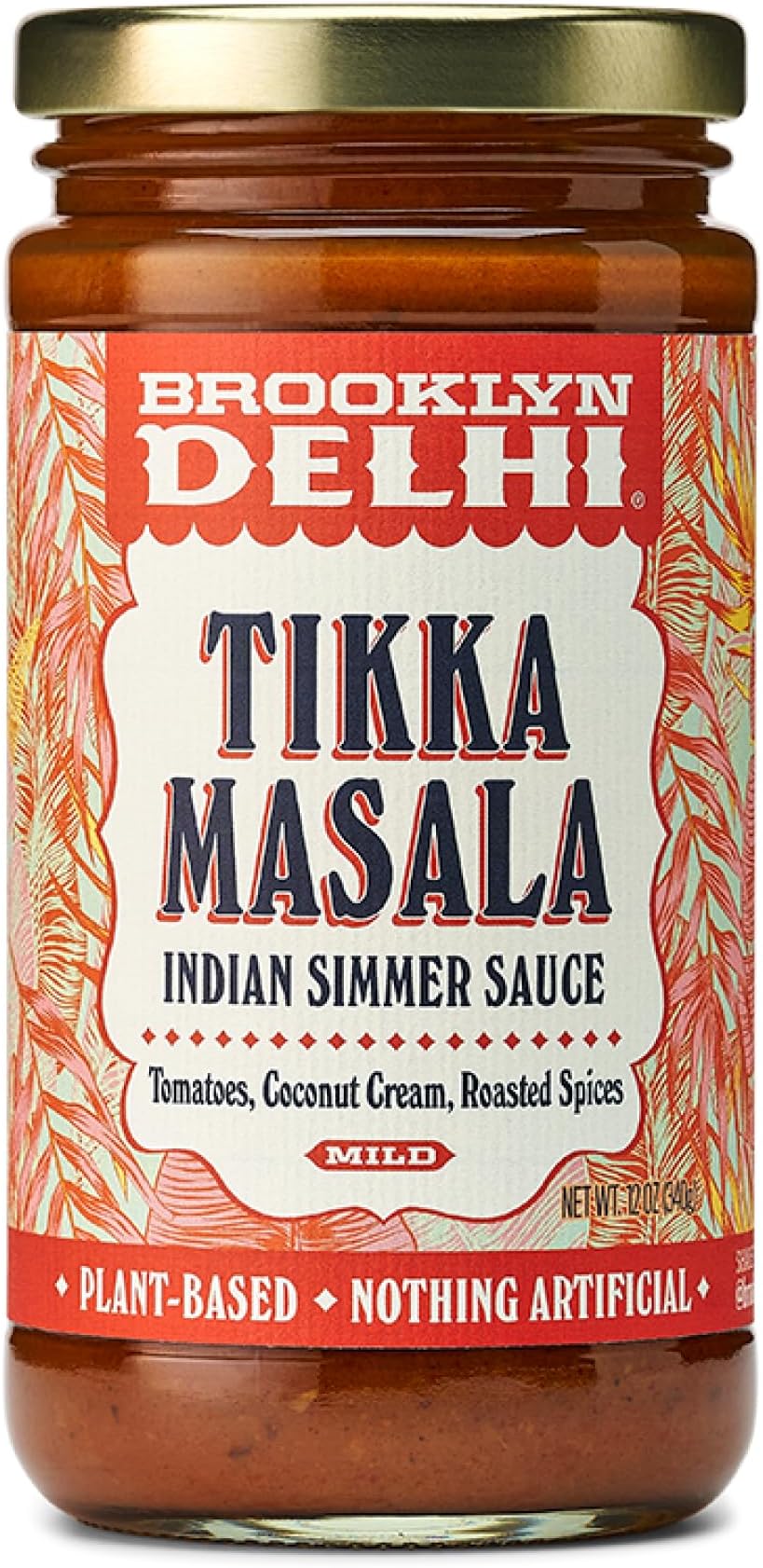 Brooklyn Delhi Tikka Masala - Indian Simmer Sauce - Tangy Tomatoes, Luscious Coconut Cream, Roasted Spices - 12oz - Mild Enough for a kid, Flavorful Enough for a Foodie - Vegan - No Artificial Additives