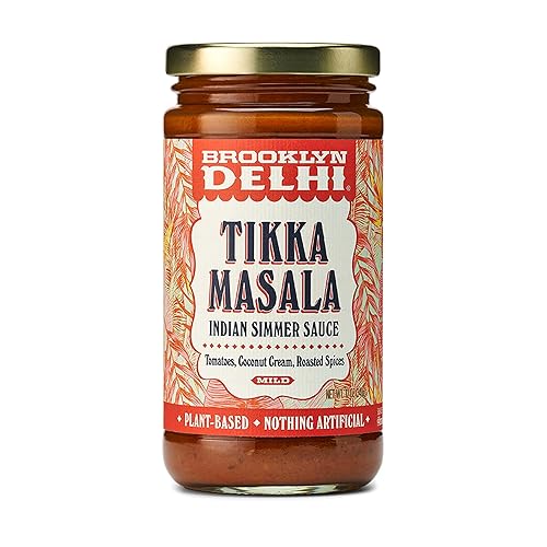 Brooklyn Delhi Tikki Masala - Salsa de fuego india - Tomates picantes deliciosa crema de coco especias tostadas 12 onzas lo suficientemente suave