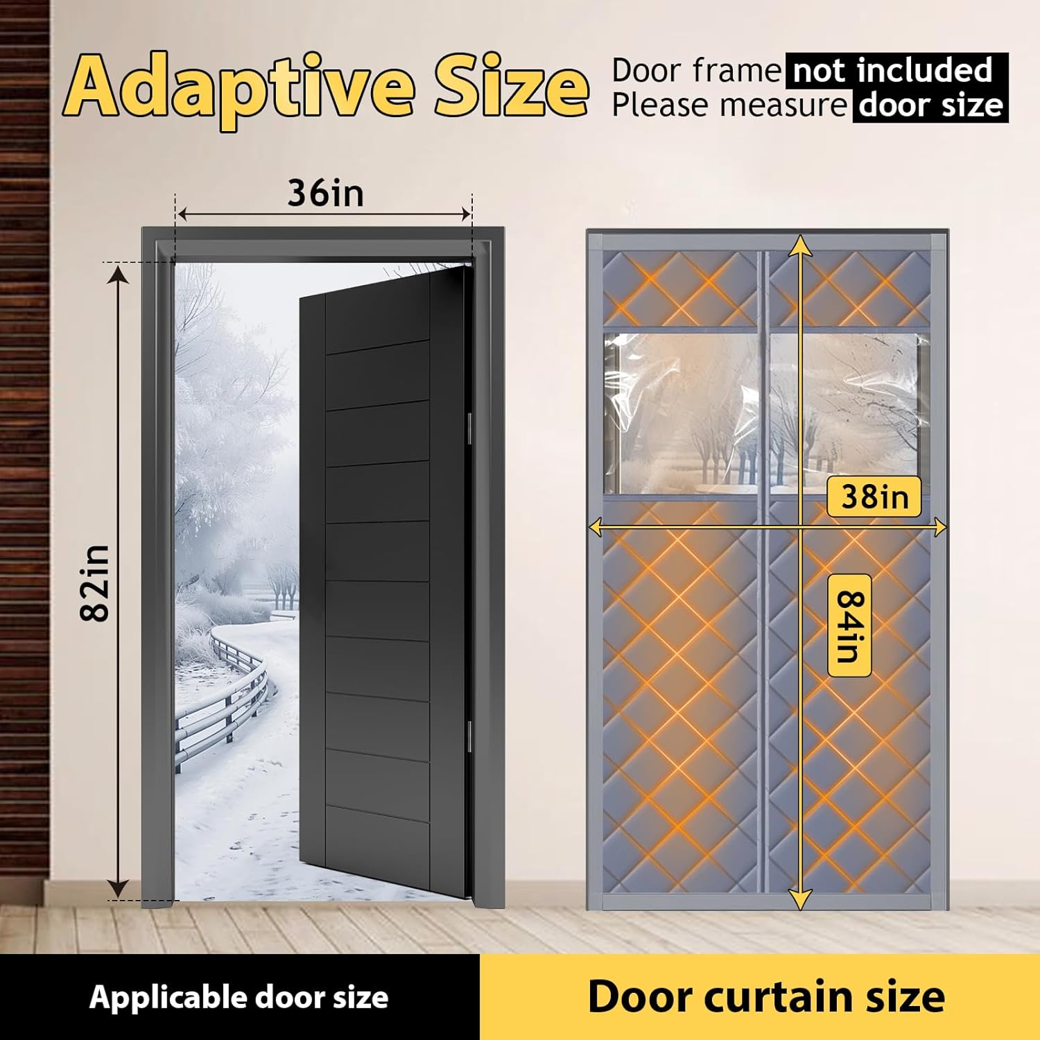 Winter Door Curtain Fits Size 36" X 82" Magnetic Thermal Insulated Curtain Insulation Cover Oxford Cloth Thicken Cotton Temporary to Soundproof,Windproof (with Clear PVC Windows)
