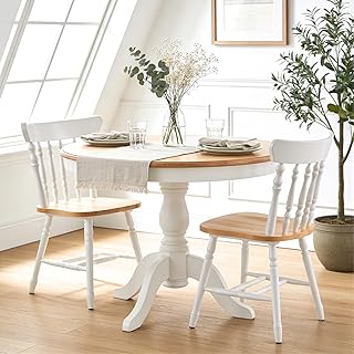 chairus White Windsor Dining Chairs Set of 2, Farmhouse Wooden Dining Room Chairs with Spindle Back & Turned Legs, Rustic Vintage Colonial Side Kitchen Chairs