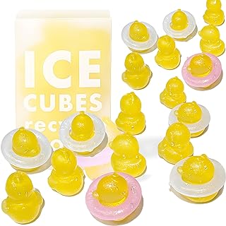 Reusable Duck Shape Ice Cubes for Drinks - 12Pcs Colorful Plastic BPA Free (7 Ducks + 5 Swimming Rings) Non-Melting, Refreezable, Without Diluting