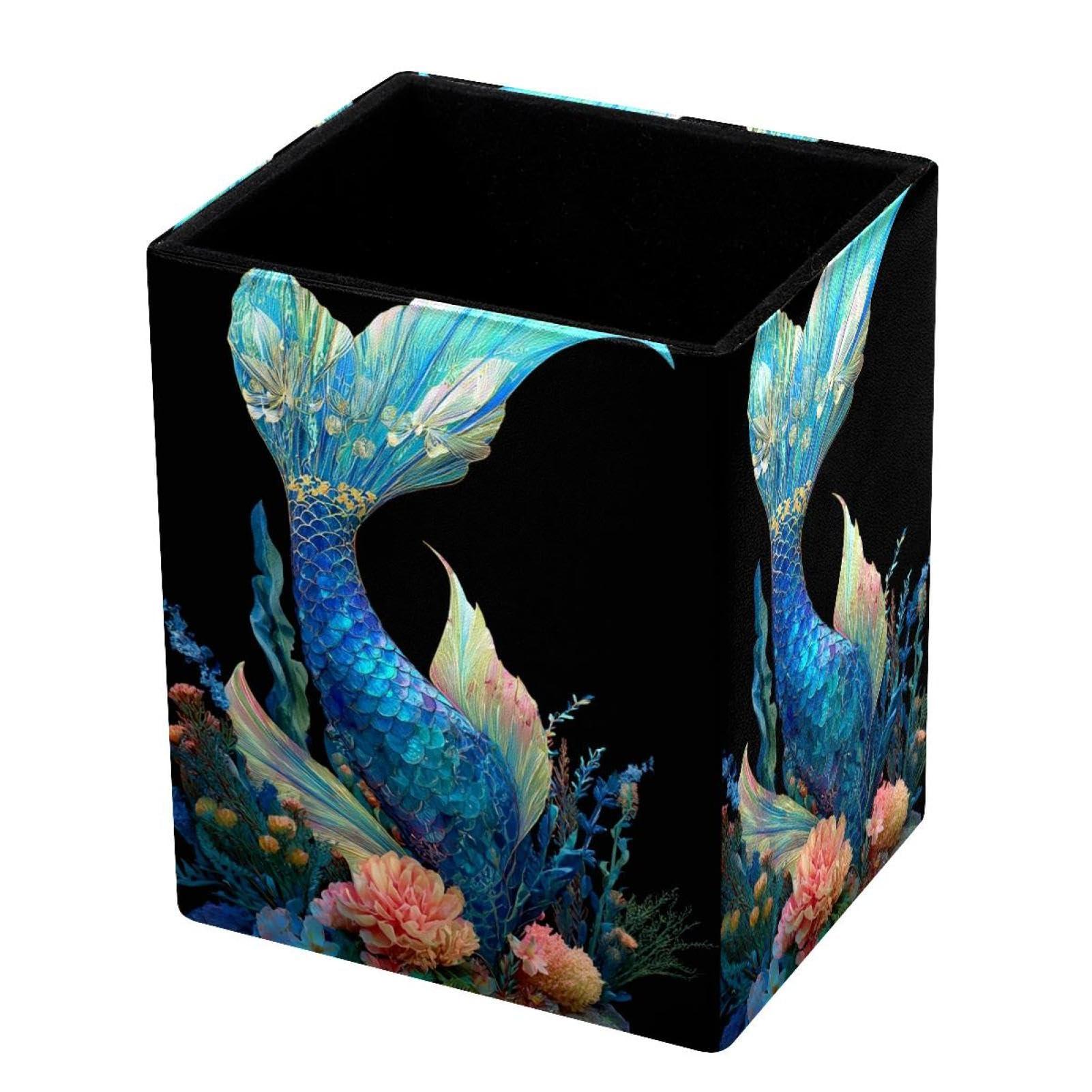 VAPOKF Pencil Holders for Desk, Mermaid Tail Printed Pen Holders Pen Pot Makeup Brushes Storage Desktop Stationery Supplies Organiser for Home Office