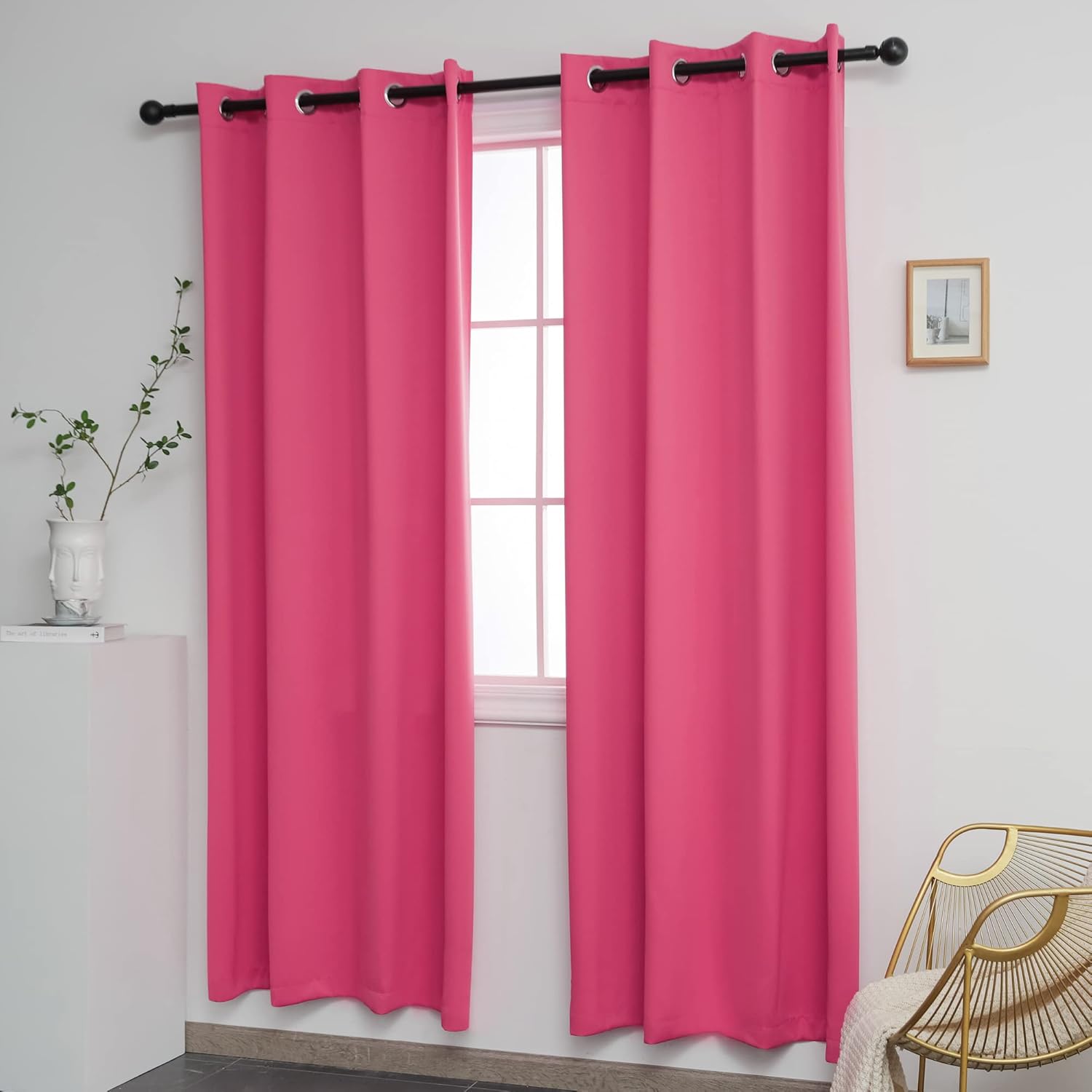 YGO Hot Pink Blackout Curtains for Bedroom 2 Panels Set Room Darkening Drapes Thermal Insulated Solid Grommets Window Treatment Pair for Nursery Living Room W52xL84 inch