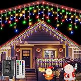 Ollny Icicle Lights for Outside 486LED 40FT, Multicolor Christmas Light with Remote 8Modes Timers Waterproof, Plug in Connectable Hanging Lights for Outdoor Indoor House Roof Holiday