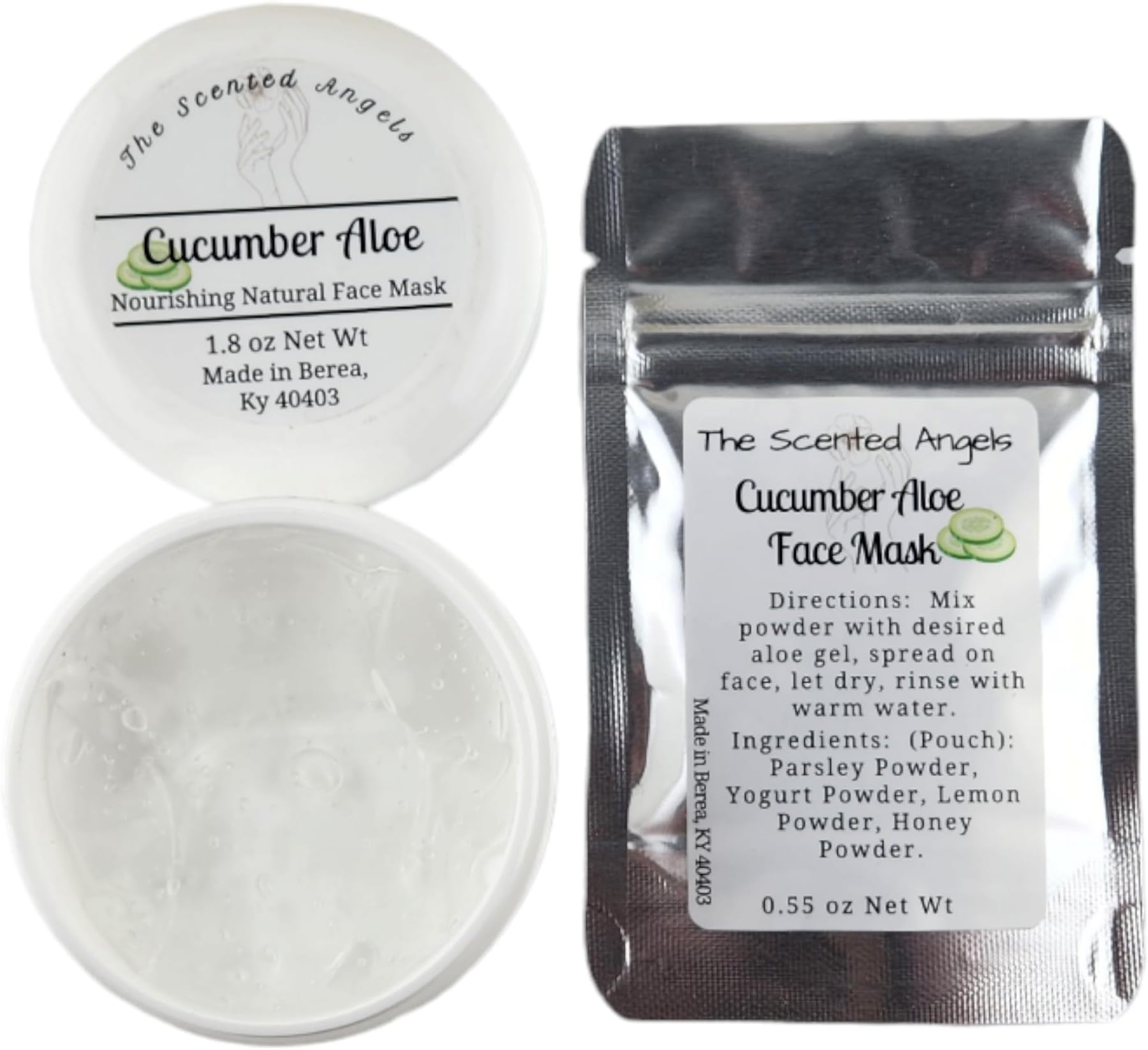 TSA Handmade All Natural Deep Cleansing Cucumber Aloe Face Mask with Parsley, Lemon, Honey and Yogurt Powder, Peel Off, Moisturize, Hydrate, Christmas, Mom, Woman, Birthday, Party Favor Gift, 1.2 oz