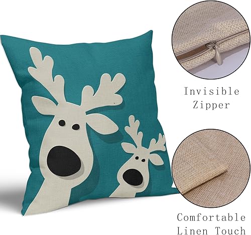 Miniatura 4 de Juego de 2 fundas de almohada de Navidad negras de 18 x 18 pulgadas, decoración navideña de ciervos de Navidad, estampado de invierno, fundas de