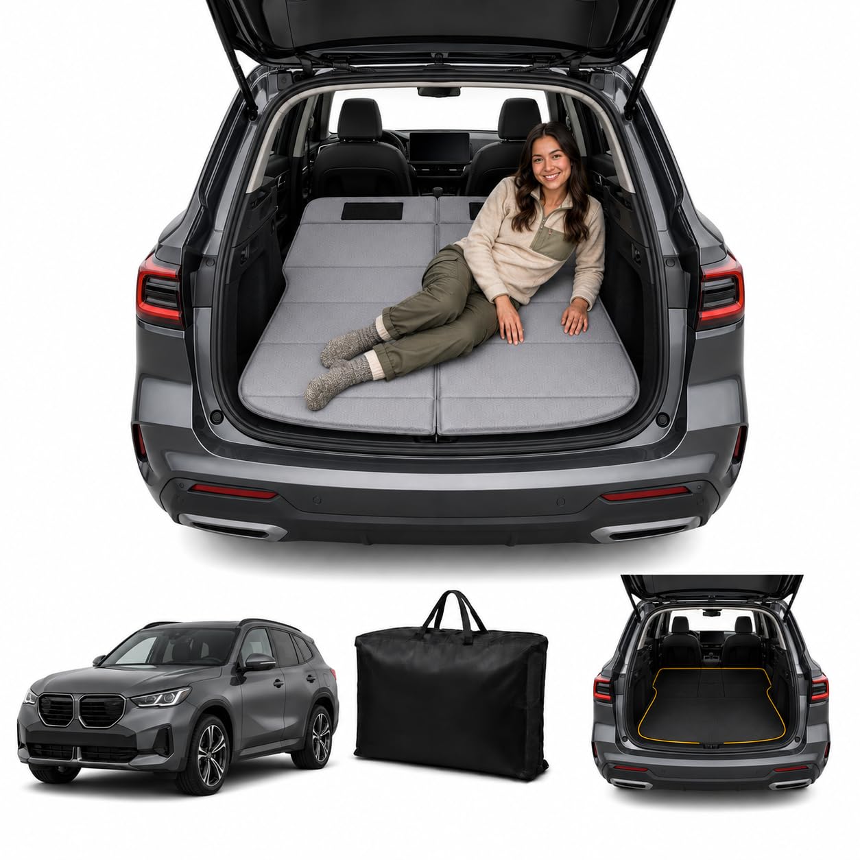 Car Mattress for 2025–2026 BMW X3, Upgraded Non-Inflatable Thickened Foam SUV Car Camping Mattress, Foldable Trunk Sleeping Pad Car Bed Mattress for Road Trips Camping Travel