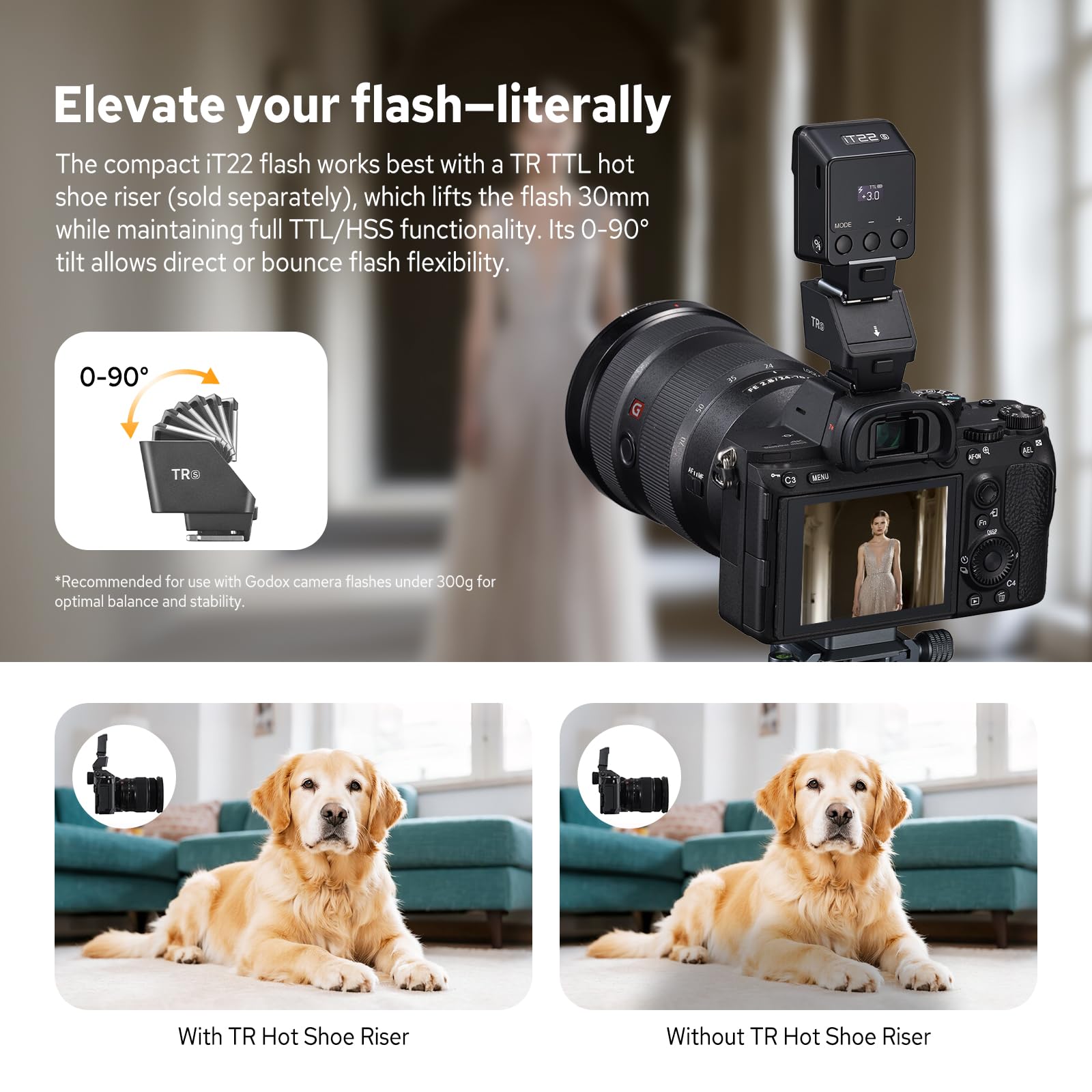 Godox iT22-S Petit Flash pour Sony, Mini Flash TTL avec Écran Intuitif, Recyclage1,5s, 700 Fois Flashs à Pleine Puissance, Rechargeable par USB-C, Flash (Noir)