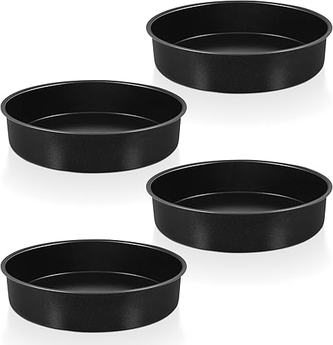 P&P CHEF - Juego de 4 moldes redondos antiadherentes de 9.5 pulgadas para pasteles de capas, perfectos para cumpleaños, Navidad, núcleo de acero