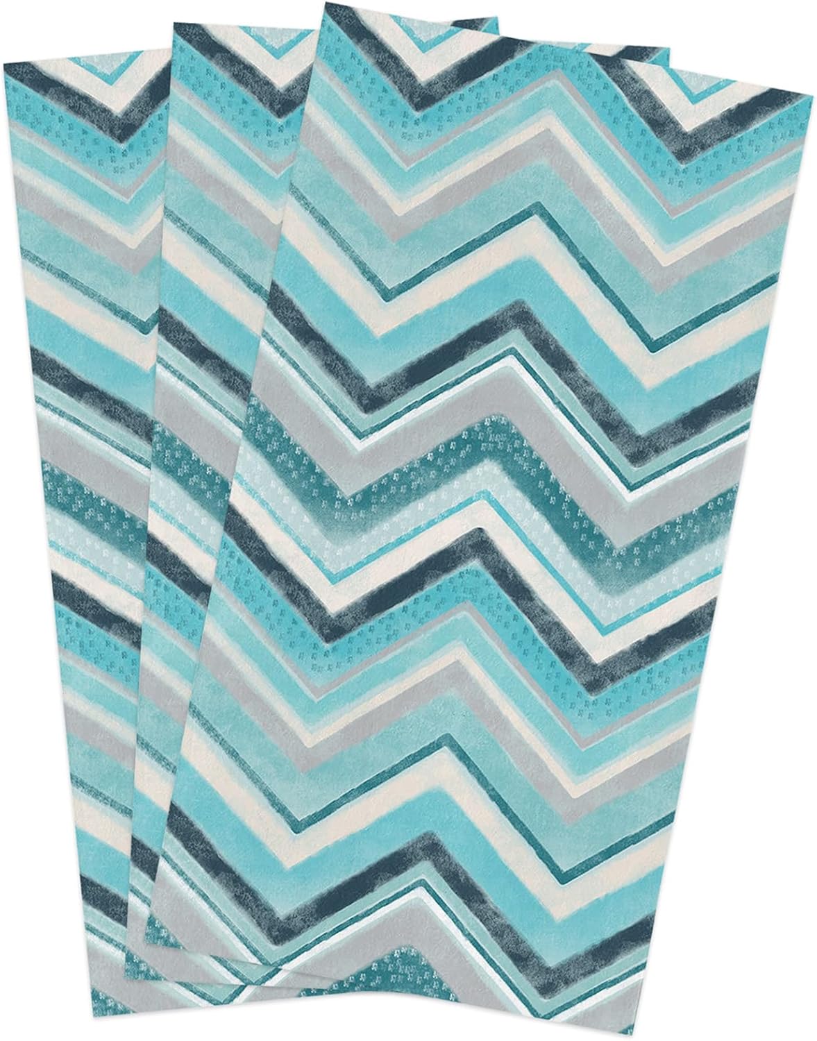 Kitchen Towels, Turquoise Wave Stripe Geometric Towels, Dish Towels Kitchen Accessories, Microfiber Cleaning Cloth Kitchen Decor Hand Towels, Dish Towels for Kitchen, Absorbent Wash Cloths 3-Pack