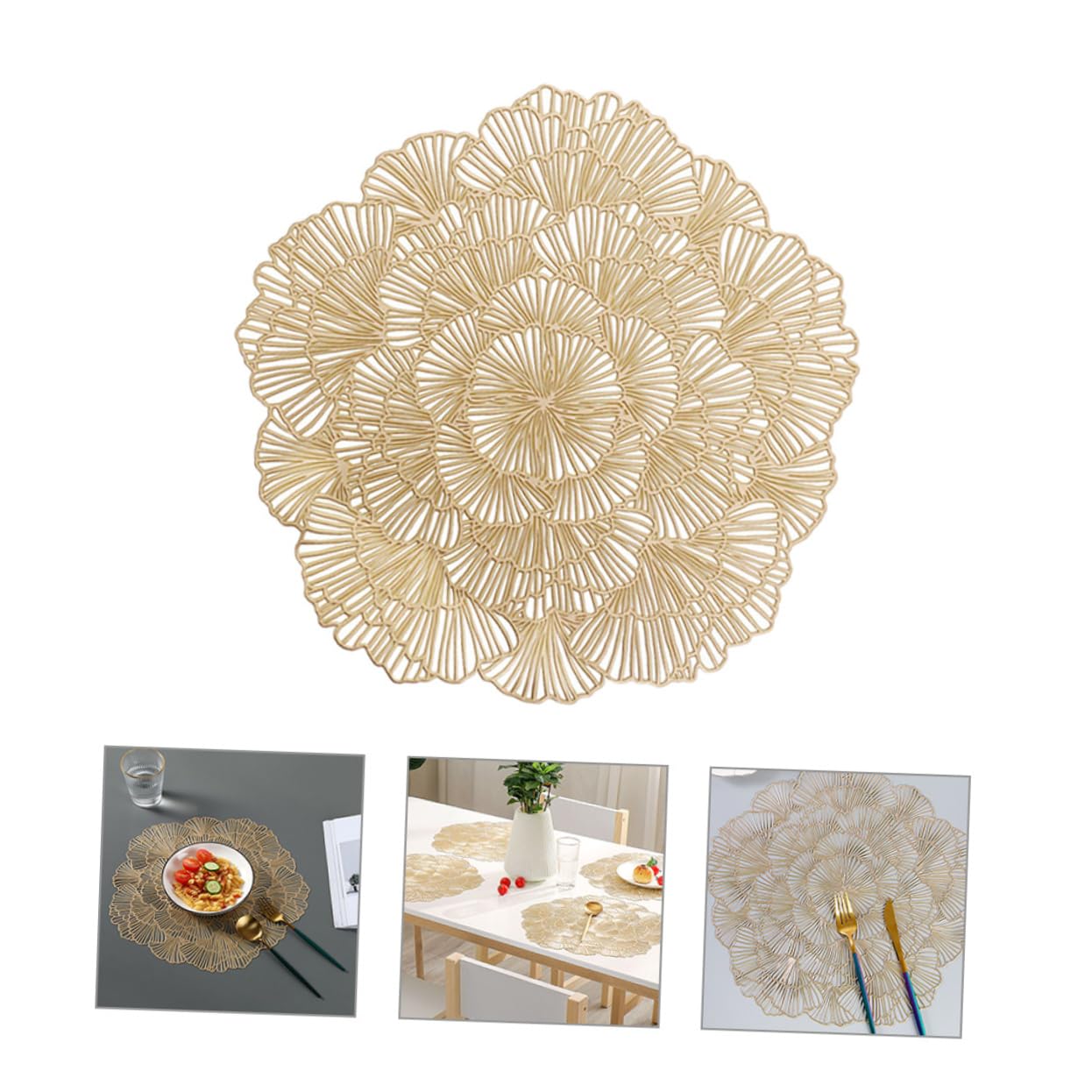 DECHOUS Sets de Table Lavables en PVC Lot de 12 Motif Feuille de Ginkgo Ajouré Protection Thermique pour Table à Manger