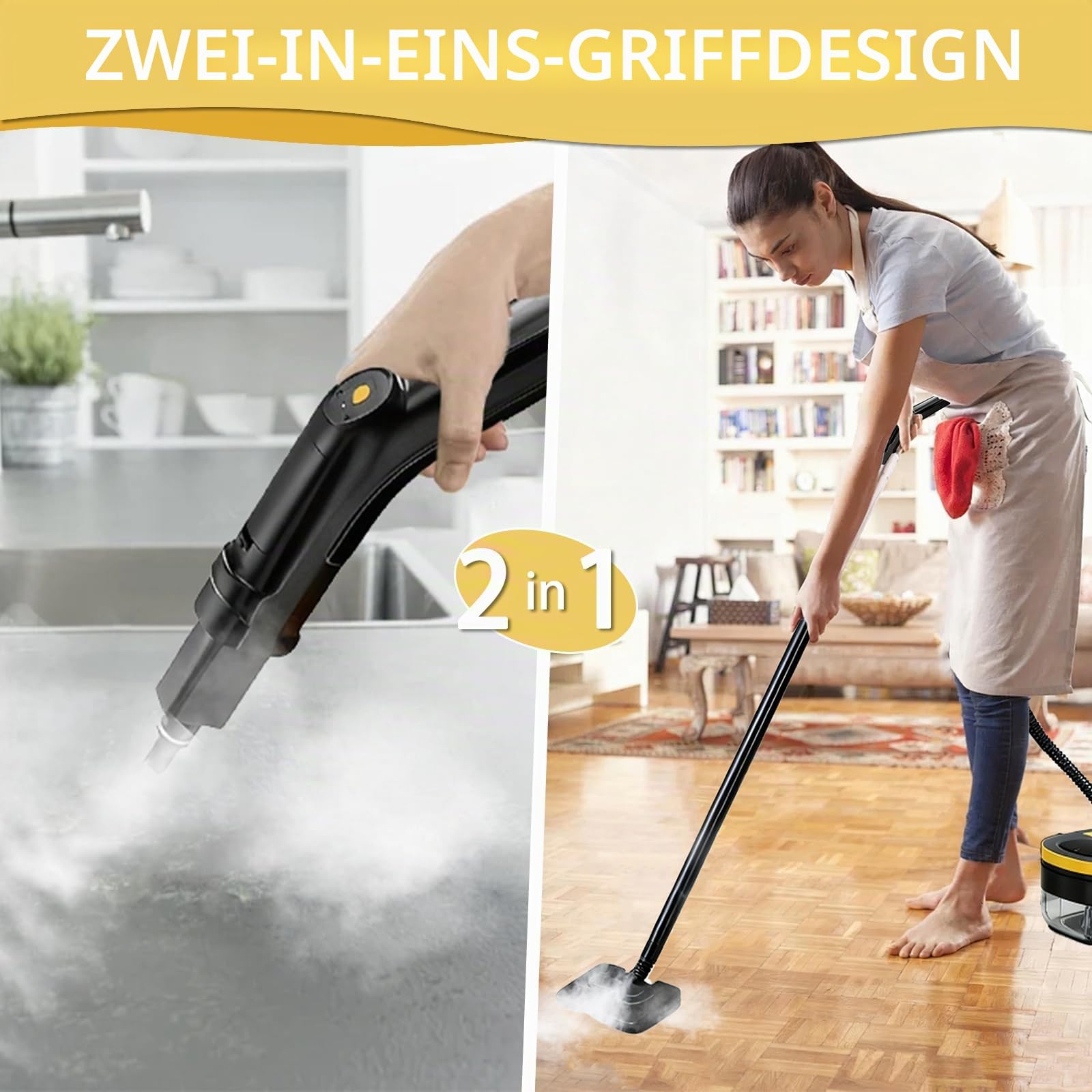 Dampfreiniger, 2500W Dampfreiniger Handgerät mit 17 Zubehörteilen, 10 Sekunden Aufheizzeit, 1,6 L Wassertank, 4 Bar Dampfdruck, Tragbarer Steam Cleaner für Boden, Küche, Fenstern,Badezimmern, Autos