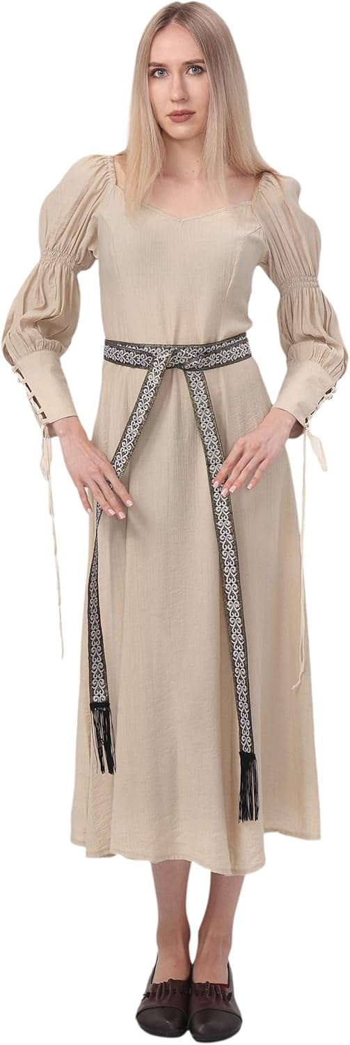 Medieval Regency Dress Renaissance Vintage Square Neck Puff Sleeve Maxi Underdress Ren Faire Costume for Women