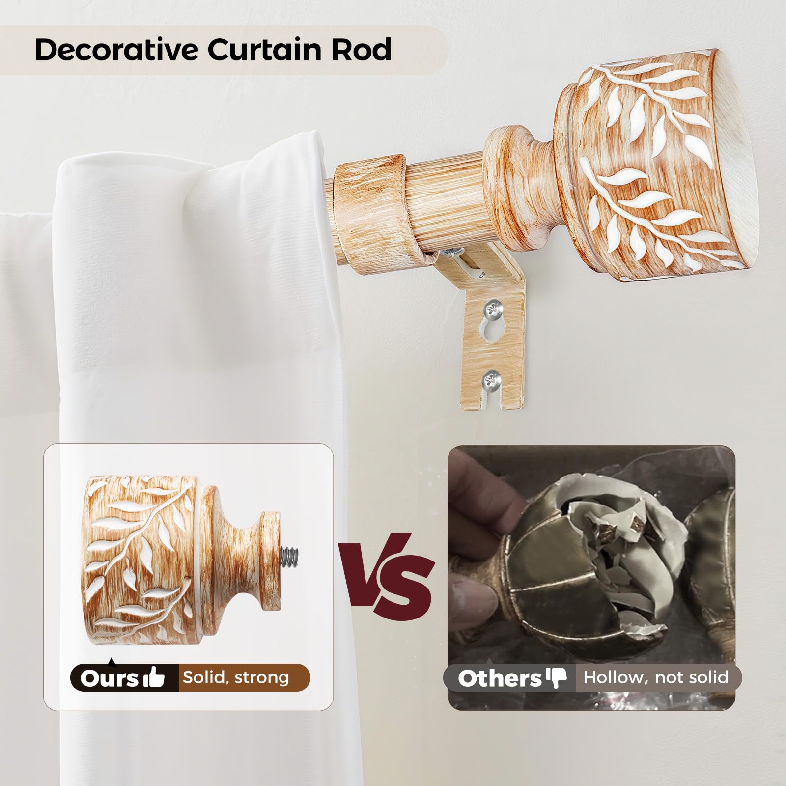 Adjustable Gold Curtain Rod 48 To 84 Inches - 1 Inch Heavy Duty All Metal Rod, Seamless Design, For Indoor/Outdoor - View #6