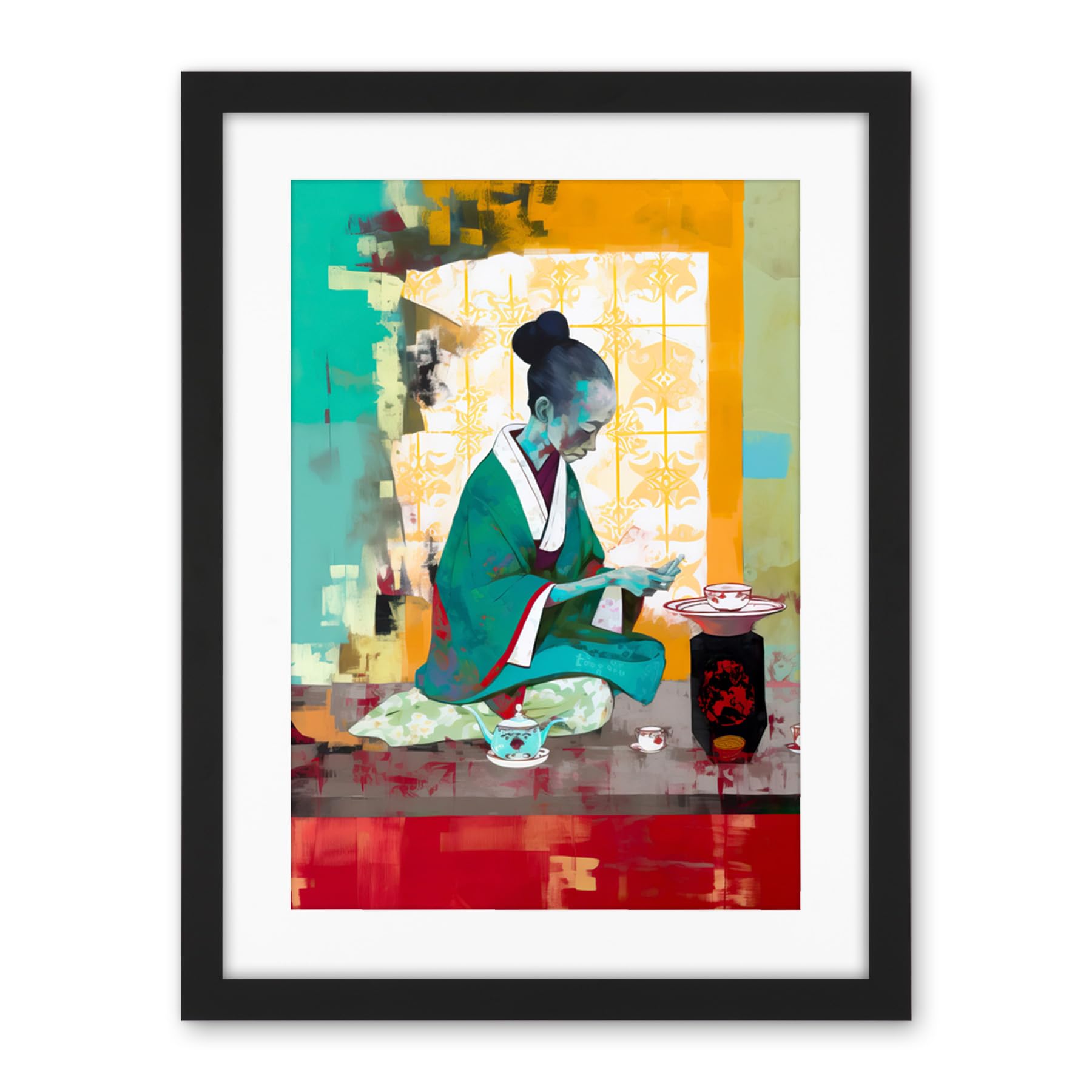 Artery8 Traditional Japanese Tea Ceremony Scene Artwork Framed Wall Art Print 18X24 Inch