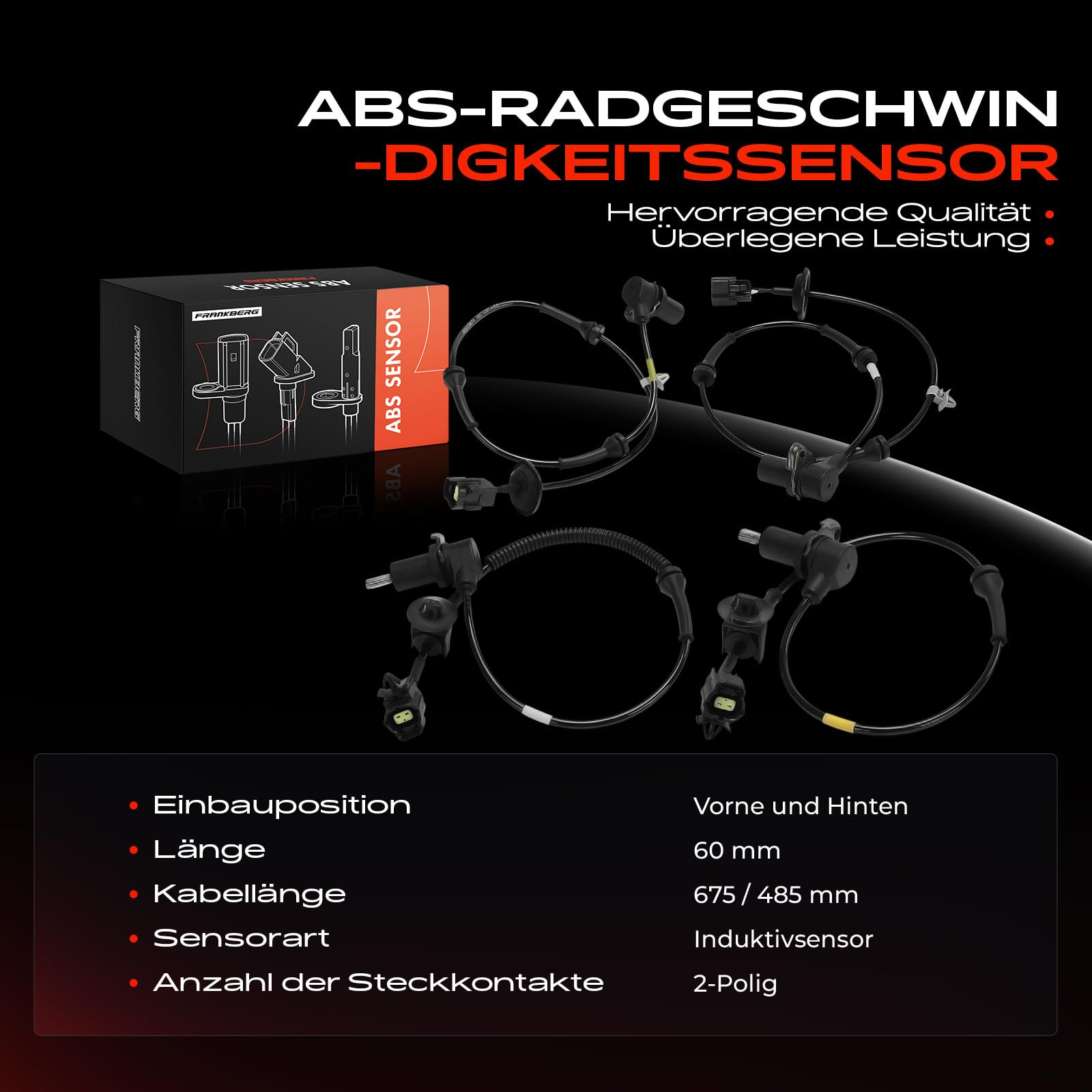 Frankberg 4x Sensori Velocità Ruota Sensore ABS 2-Poli Compatibile con Kalos KLAS Aveo/Kalos Compatto T200 Aveo/Kalos Compatto T250 T255 Aveo/Kalos Berlina T250 T255 Kalos Berlina KLAS ALS2215
