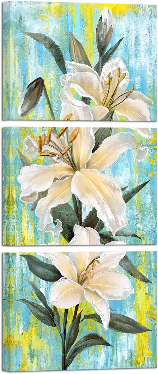 KREATIVE ARTS 3pcs White Lily Floral Canvas Wall Art Print