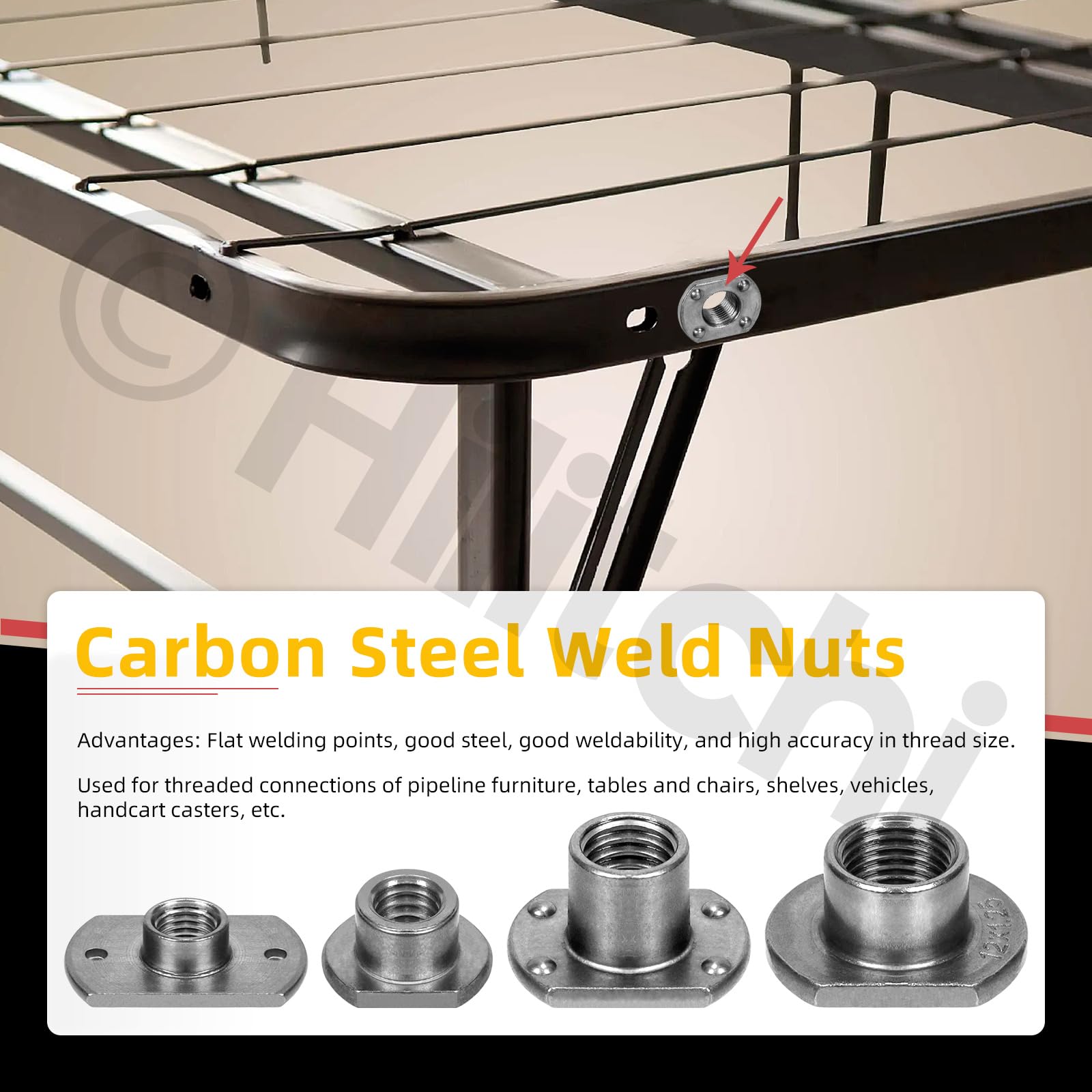 Hilitchi 32 tuercas de soldadura en forma de T, M6 M8 M10 M12 Base de lengüeta UNC Tuercas de soldadura de acero al carbono Tornillo de máquina 2 proyecciones 4 tuercas de soldadura de base de