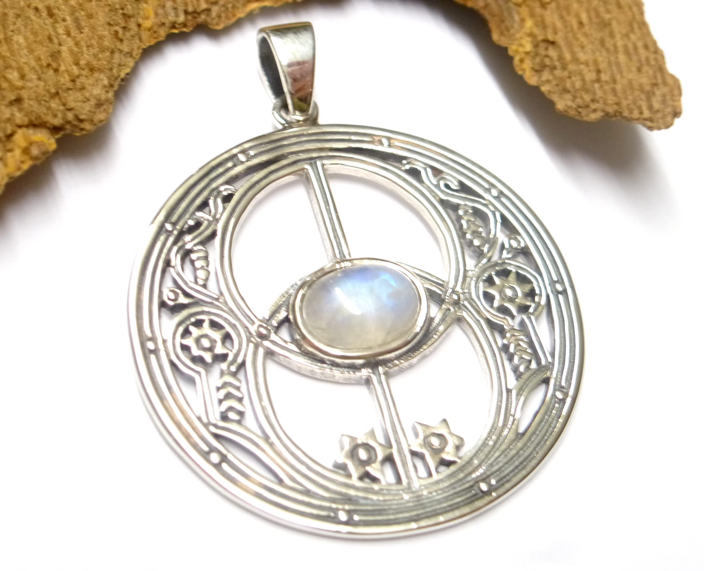 Anhänger Motiv Avalon, Mondstein, Sterlingsilber, 3cm, Schutzsymbol, Kettenanhänger