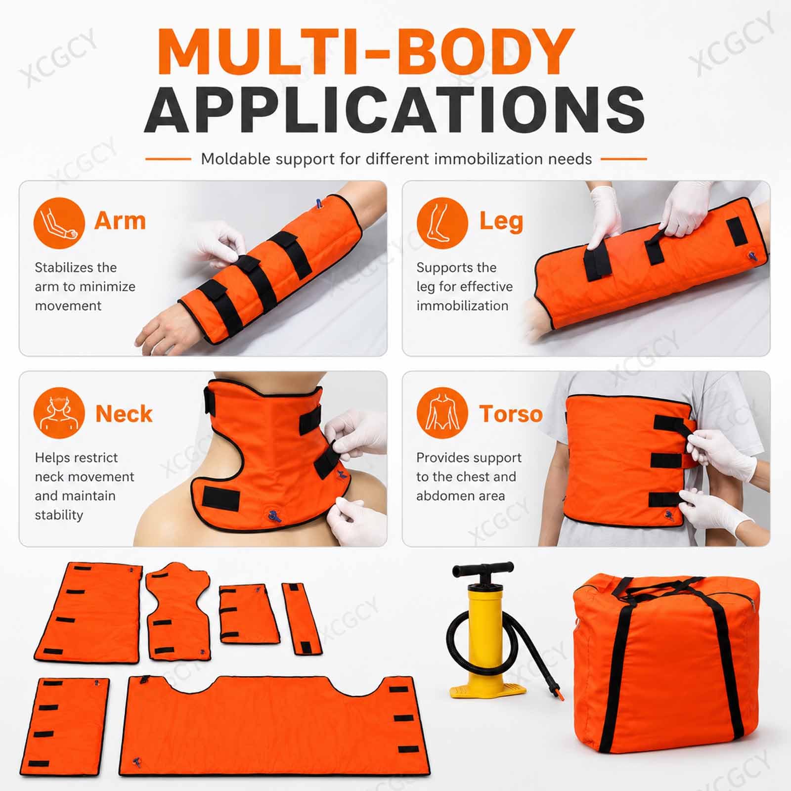 Juego Portátil De Férulas Neumáticas De Primeros Auxilios, Férula De Inmovilización De Emergencia para Fracturas Óseas con Bomba, 7 Férulas De Vacío con Bolsa para Extremidades Y Cuerpo