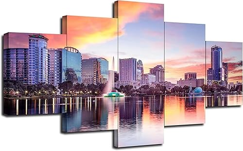 Lake EOLA Park - Lienzo decorativo para pared, diseño de horizonte de la ciudad de Orlando Florida, Estados Unidos, para sala de estar, dormitorio,