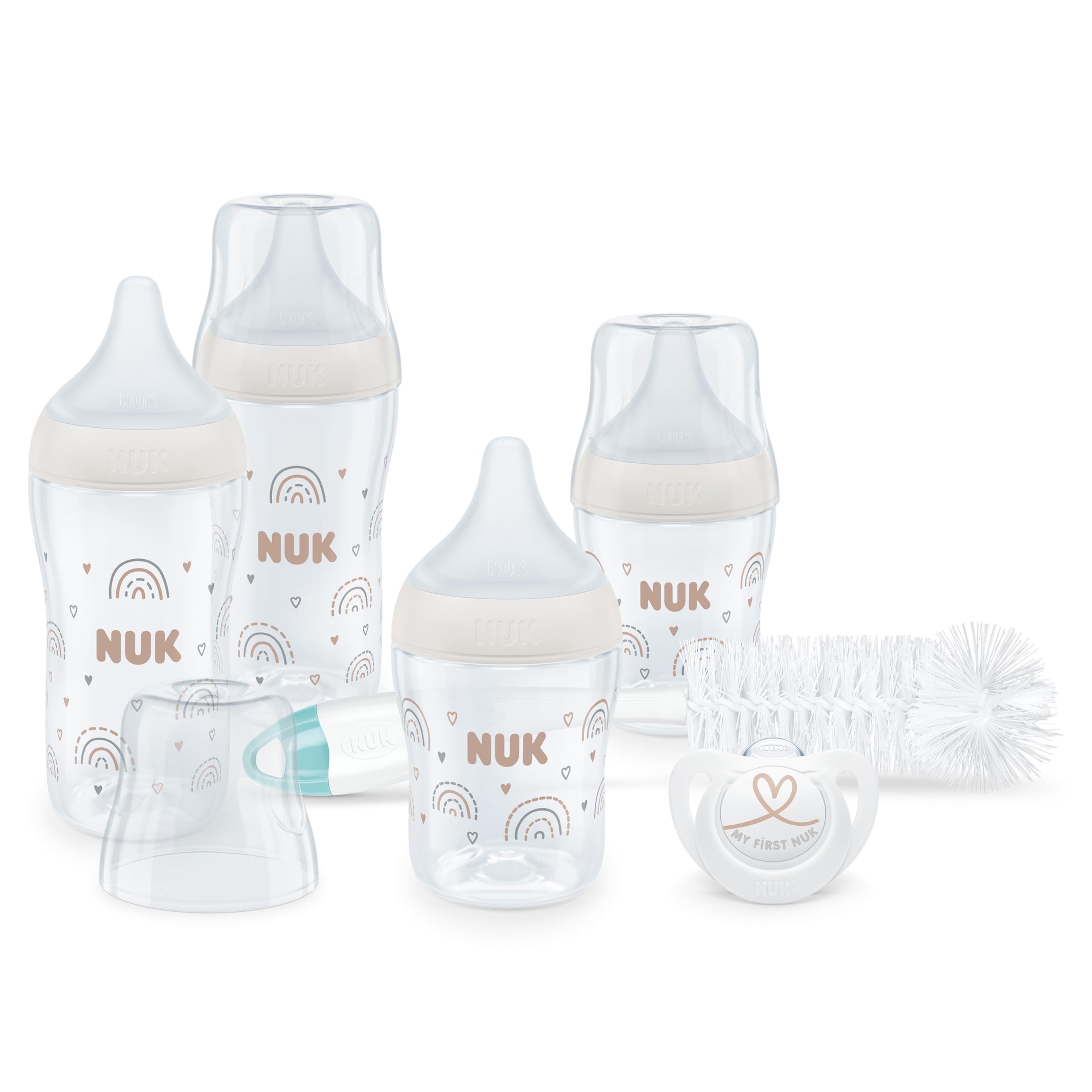 NUK Perfect Match Baby Bottle Starter Set | 0-6 Months | Fits Baby Like Breast Breast | 4 Anti-Colic Bottles, Pacifier, Squeegee & More | Disney Mickey Mouse | 7 Pcs
