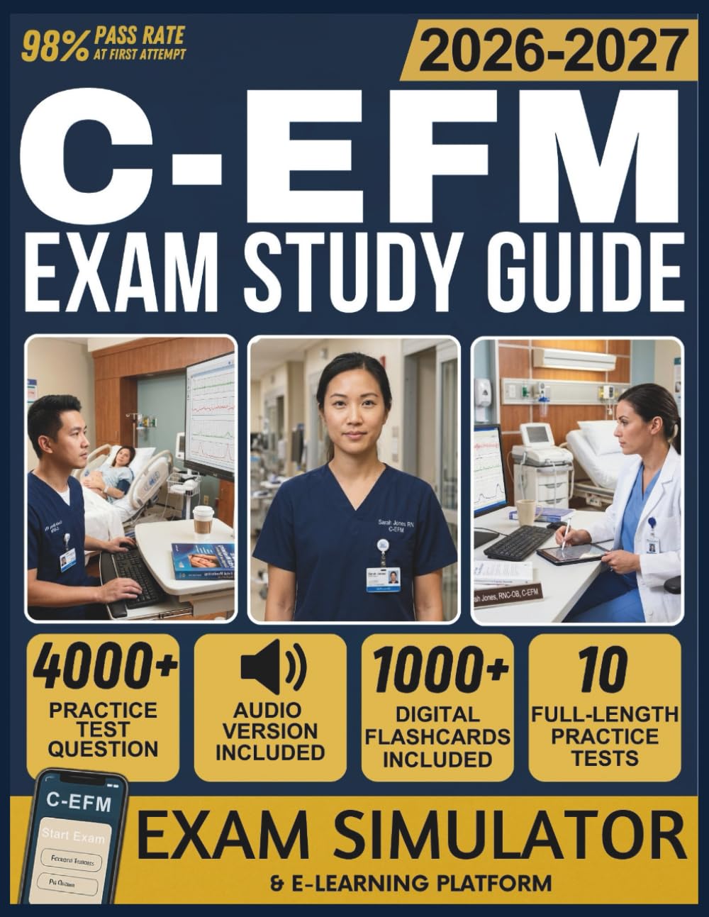 C-EFM EXAM STUDY GUIDE 2026-2027: 10 Full-Length Practice Tests, 4000+ Questions with Detailed Explanations, Exam Simulator, Audiobooks, Flashcards & Complete Fetal Monitoring Mastery