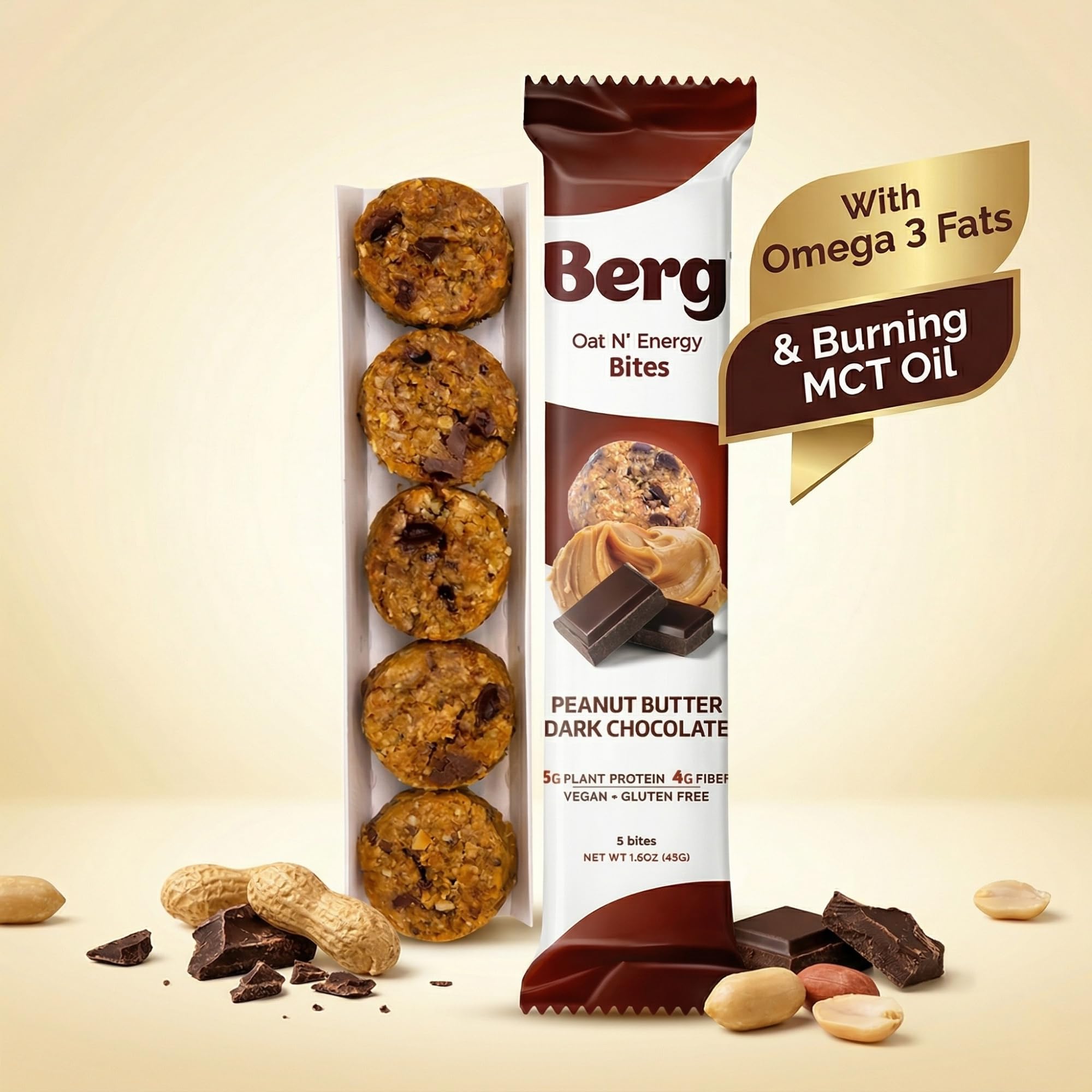 Berg Oat N' Energy Bites - Peanut Butter & Dark Chocolate - Non-GMO, Gluten Free, Dairy Free, Soy Free and Vegan - Clean Energy Snack - 1.5oz, (8 Pack) — Amazon image 2