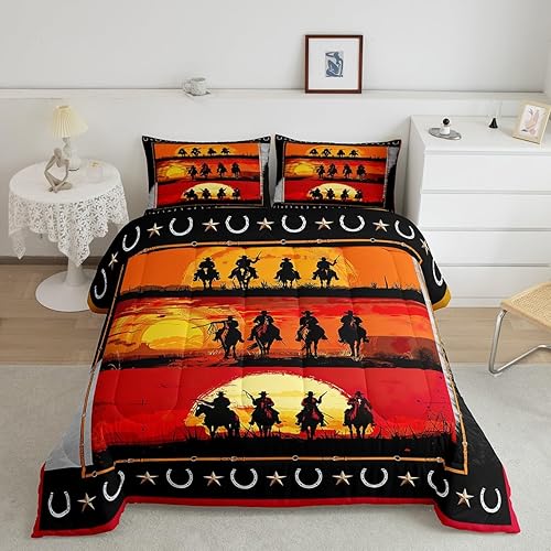 Feelyou Orange Western Decor Comforter Full Size Wild Western Cowboy Comforter S