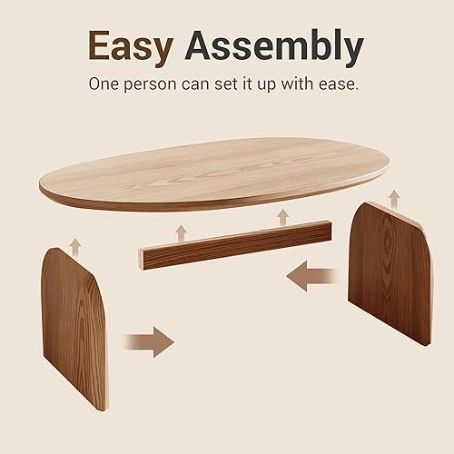 Miniatura 6 de Honyee - Mesa de centro moderna ovalada, pequeñas mesas de centro para la sala de estar - Parte superior de madera de roble con patas sólidas, mesa
