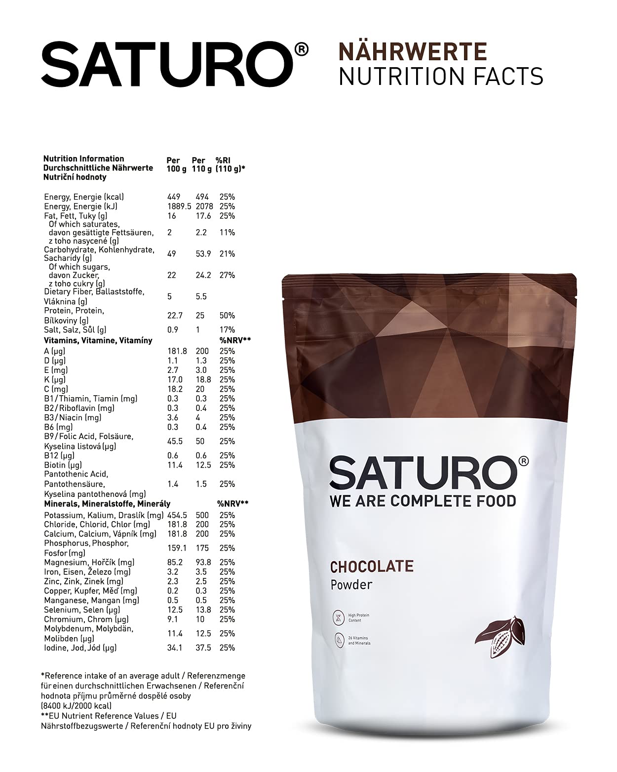 Saturo Sostituto del Pasto, Vegano, Cioccolato, Sazietà di Lunga Durata, Alto Contenuto di Proteine Energia e Performance, con 26 Vitamine e Nutrienti, 1,4 kg