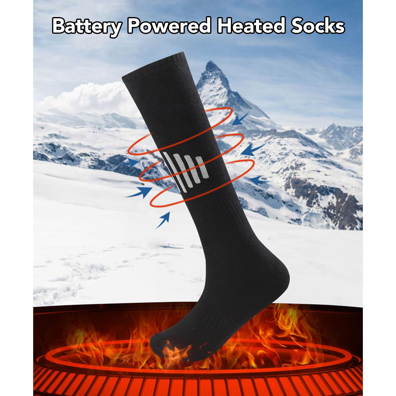 flexman Heated Socks, 3 Temp Modes, Rapid Heating Soft Cotton Elastic Battery Powered Socks, Cold Weather Heat Socks for Winter Cycling, Fishing, Photography, Skiing