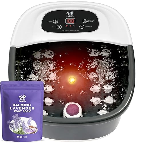 Masajeador de baño de spa para pies con burbujas de calor y masaje por vibración y chorros, 16 onzas de sal de Epsom calmante de lavanda para pies,