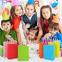 Vista 6 de YADIAN 12 bolsas de regalo de papel kraft con asa, bolsas de regalo azules de tamaño pequeño para Halloween, Navidad, cumpleaños, bodas