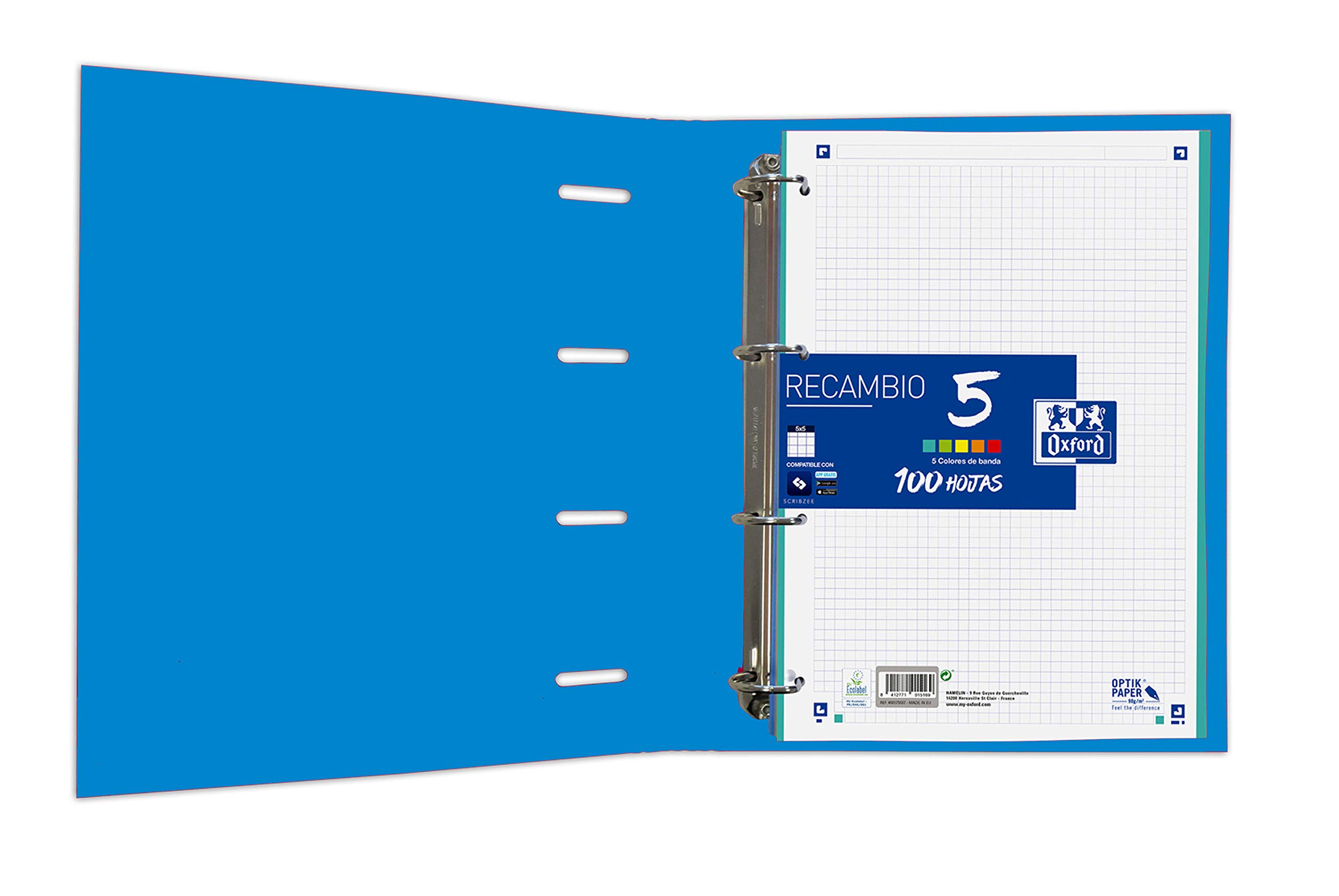Oxford A4 Dokumentenmappe, Packung mit 3, Verstärkt, Kariert, 5 mm x 5 mm, 5 Farben, Gummizug, Türkis